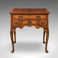Calidad Vintage Georgian Revival Lowboy, Inglés, Burr Walnut, Side, Hall Table