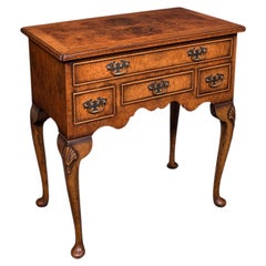 Calidad Vintage Georgian Revival Lowboy, Inglés, Burr Walnut, Side, Hall Table