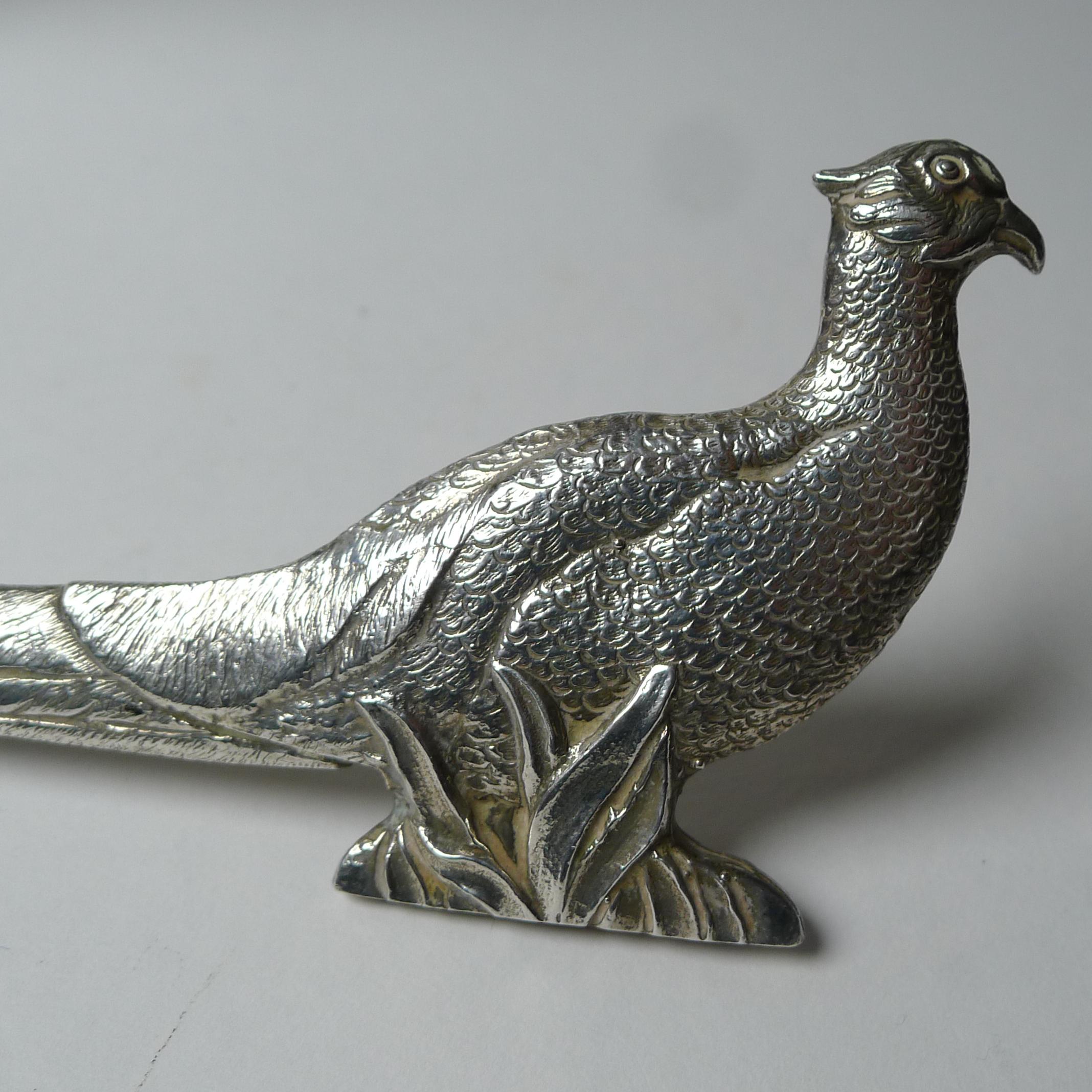 Mid-Century Modern Quality Vintage Solid / Sterling Silver Letter Opener, Pheasant