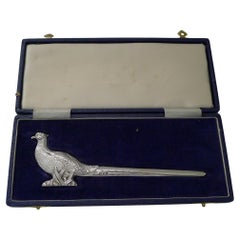 Quality Vintage Solid / Sterling Silver Letter Opener - Pheasant