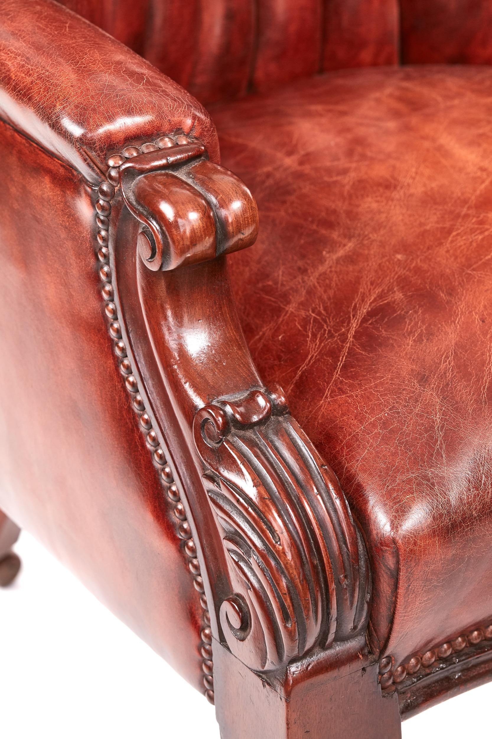 19th Century Quality William IV Leather Barrel Back Library Chair