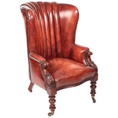 Quality William IV Leather Barrel Back Library Chair