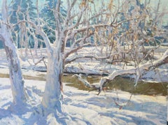 "Along the Cherry Creek" (2024) par Quang Ho, peinture à l'huile originale de paysage