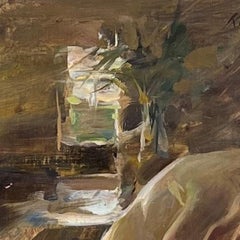 "La finestra del bagno" (2024) di Quang Ho, dipinto originale a olio con ritratto di nudo