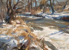 "Cherry Creek im Januar" - Realistische westliche Winterlandschaft, Ölgemälde