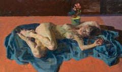 "Figure in Orange and Blue" (2024) By Quang Ho, Original Oil Nude Painting