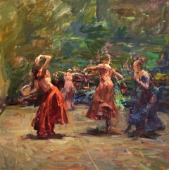 "Danza gitana" (2025) di Quang Ho, Pittura a olio originale, Danzatrici
