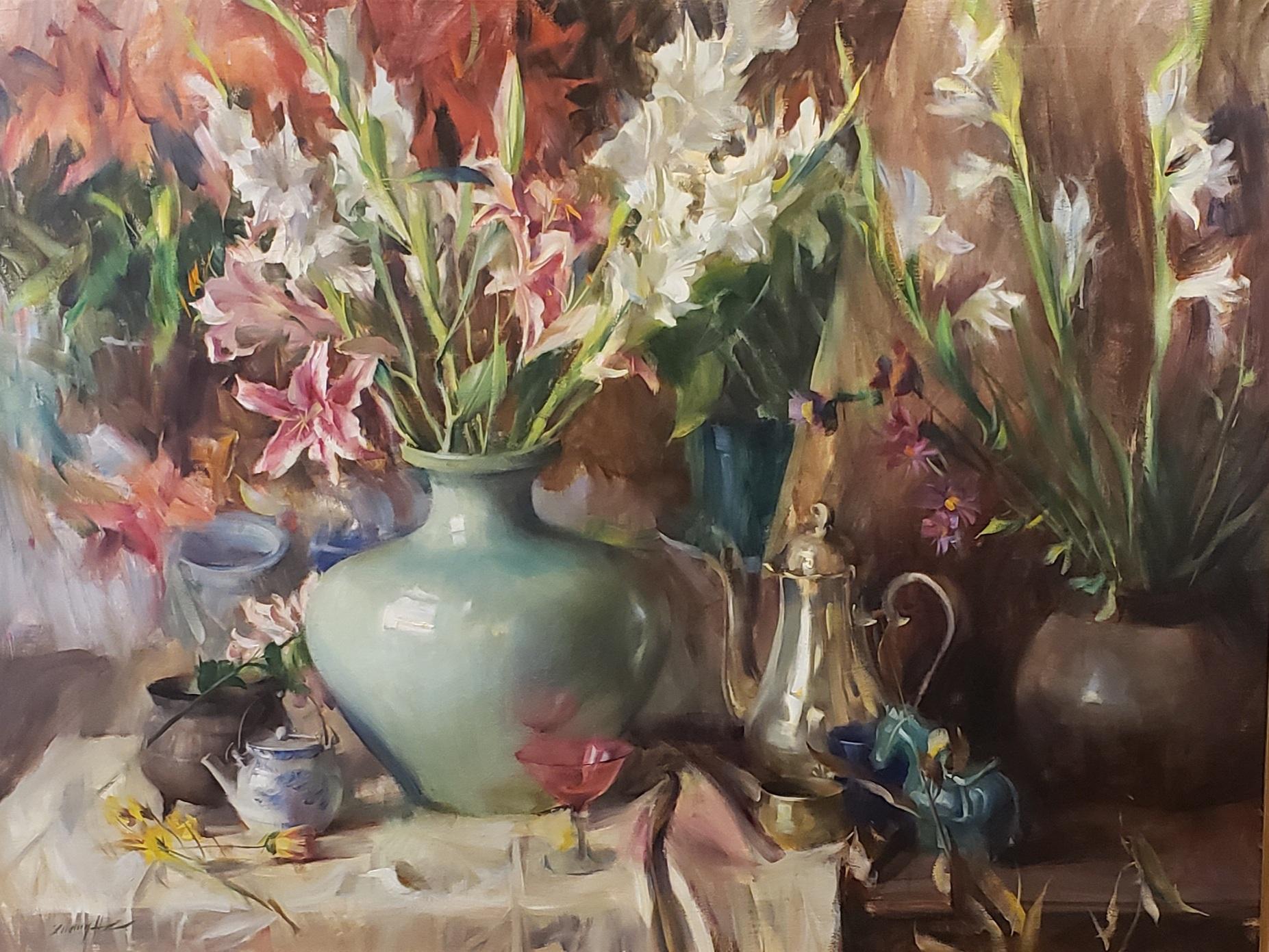 Quang Ho Still-Life Painting -  Lilies and Gladiolus , Oil Painting,  , Consignment by Houston Estate,  