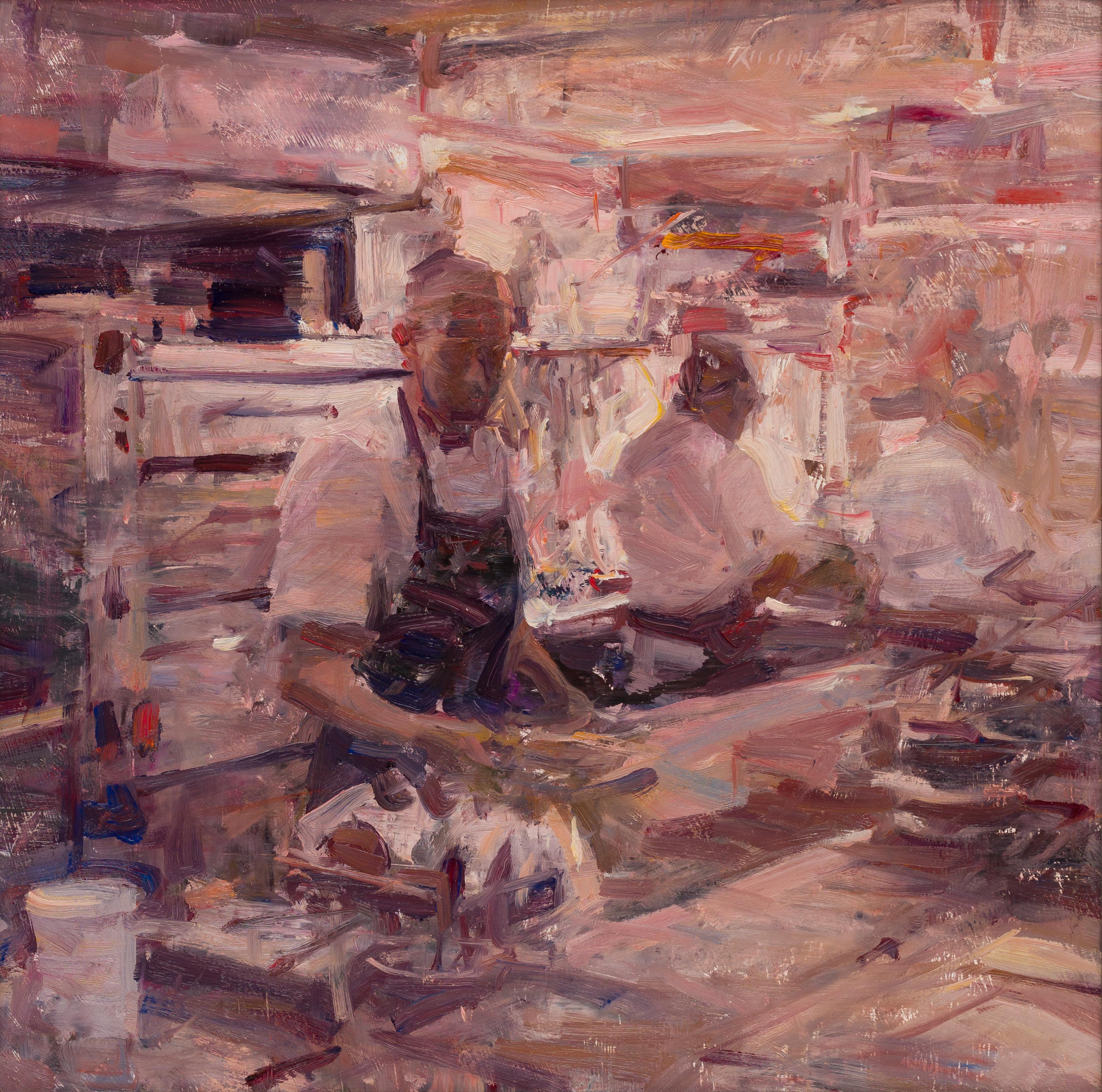 L'opera "Mizuna" (2024) di Quang Ho è una bellissima natura morta impressionista di Mizuna Kitchen, un ristorante di ispirazione francese situato a Denver. La scena raffigura tre chef in movimento.

Informazioni sull'artista:
Quang Ho è nato il 30