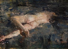 "Figura reclinada" (2024) de Quang Ho, pintura original al óleo de retrato desnudo