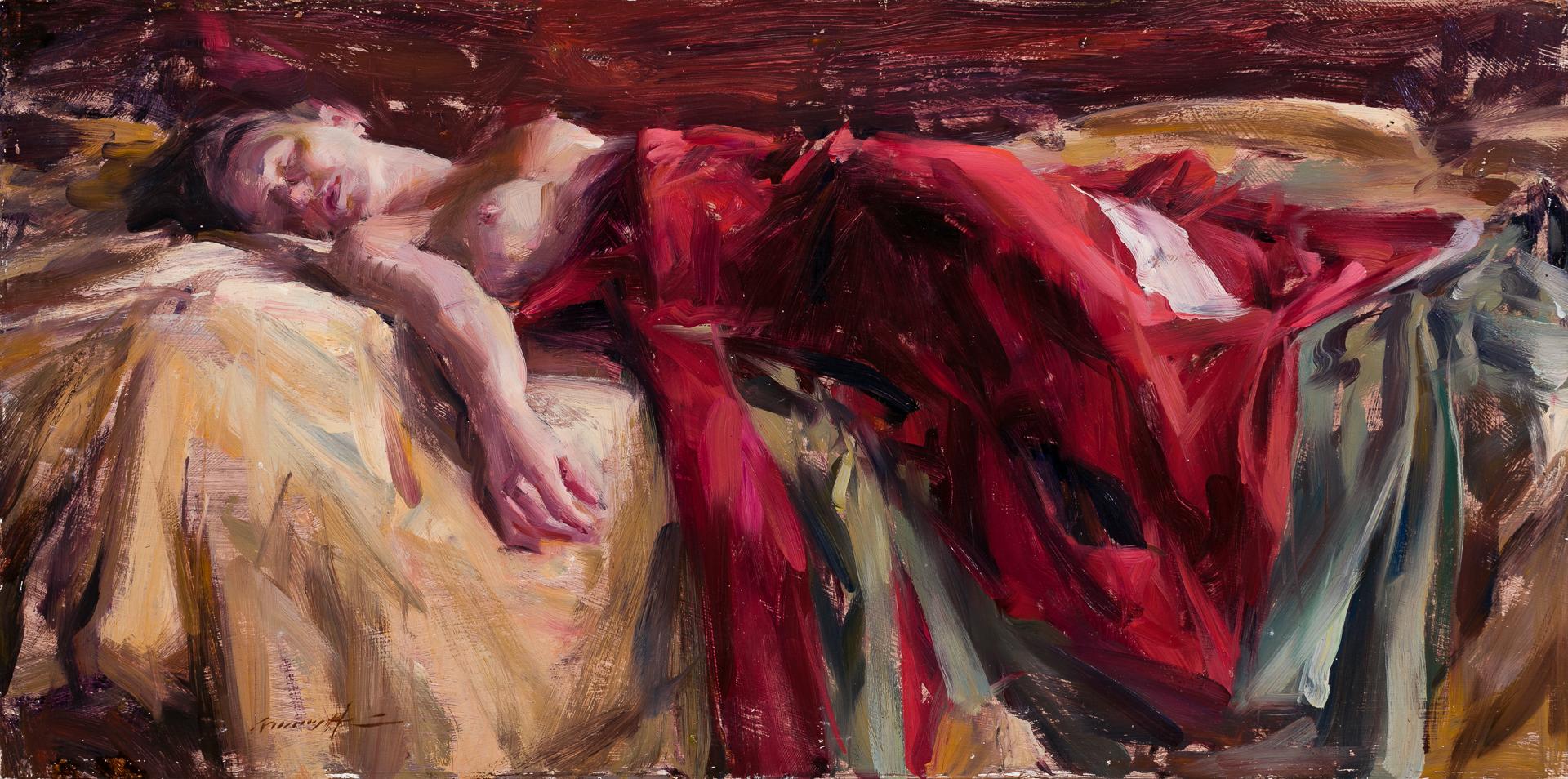 Reclining Figure with Red Silk, Oil Painting