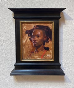 "Shelby" - Realistisches expressionistisches Männerporträt, Ölgemälde auf Karton