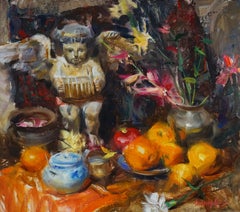 Angelo spagnolo, Pittura a olio, Quang Ho, Natura morta, Floreale, Spedizione gratuita, Incorniciato