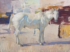 White Horse with Abstraction, Oil Painting