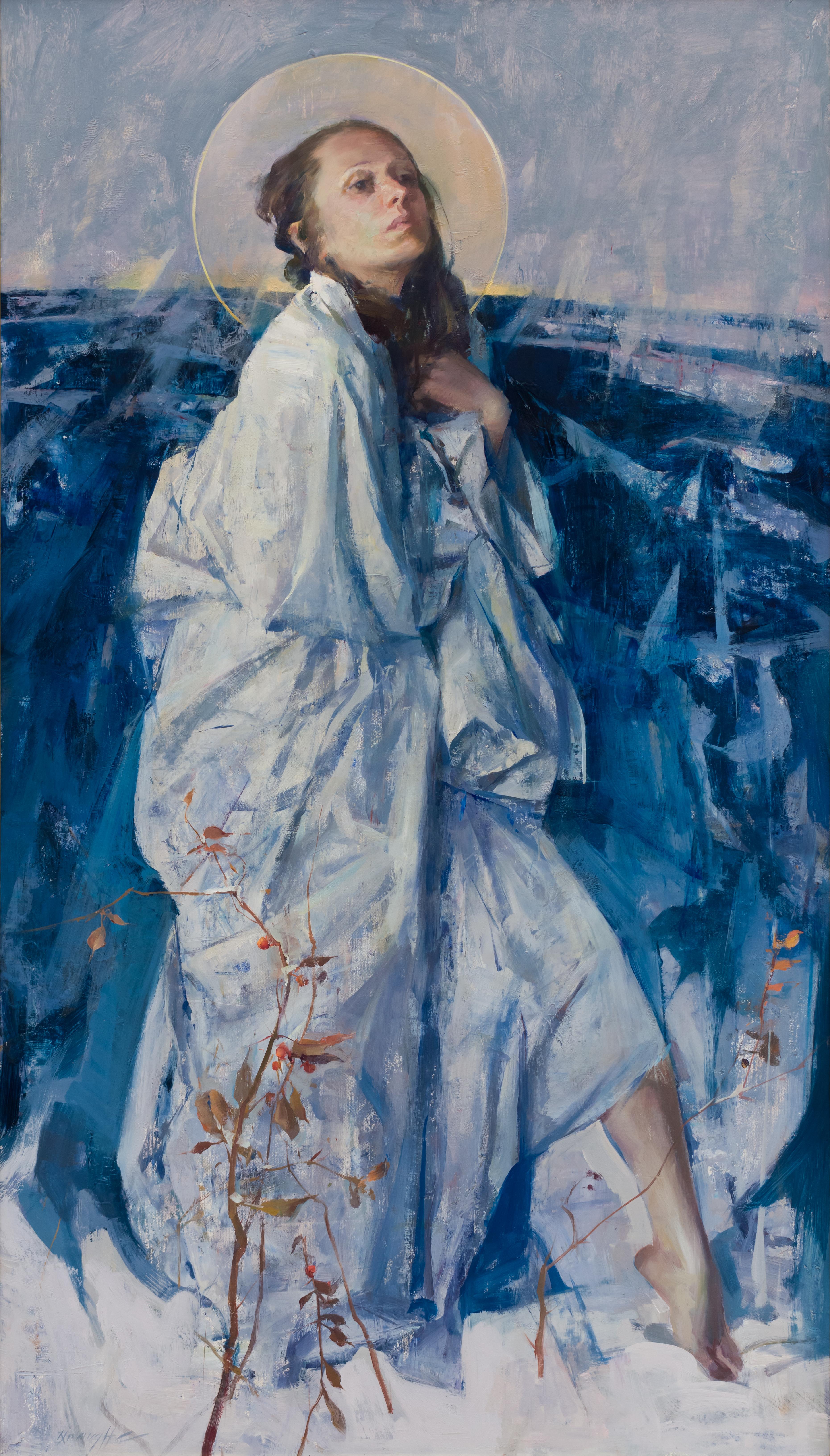 "Invierno" (2024) de Quang Ho, pintura original al óleo con retrato