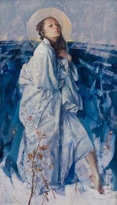"Invierno" (2024) de Quang Ho, pintura original al óleo con retrato