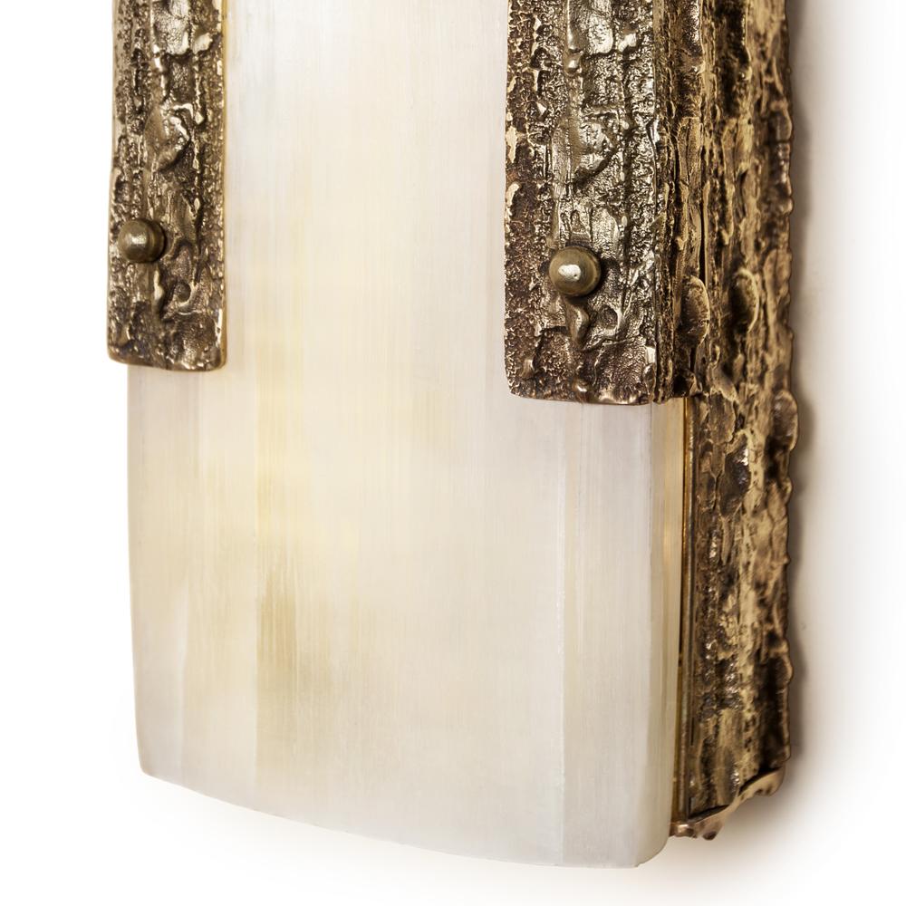 French Quantum Wall Lamp Bronze and Selenite For Sale