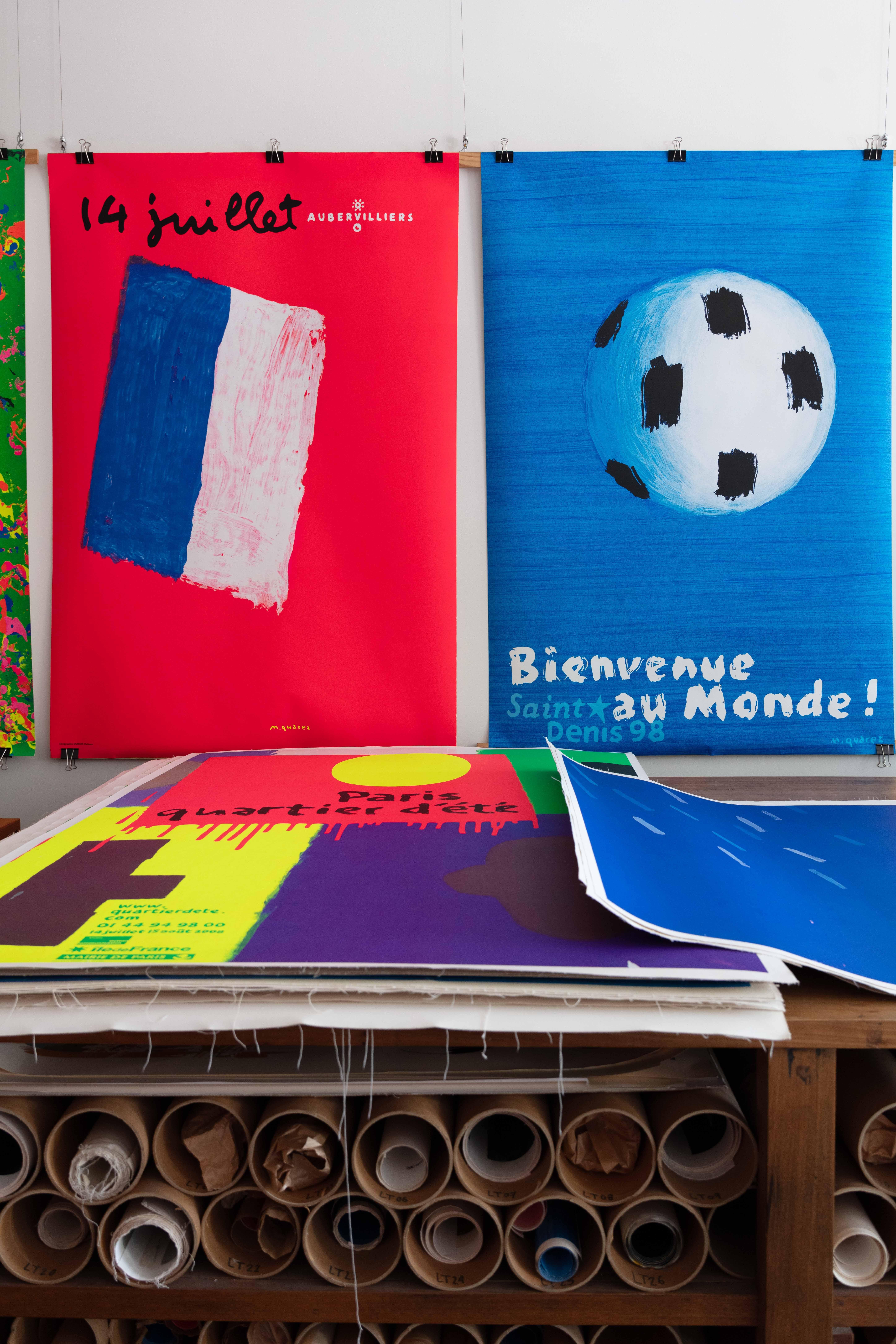 Paper Quarez 14 Juillet Original Vintage Poster Rare French Poster Flag 1996 For Sale