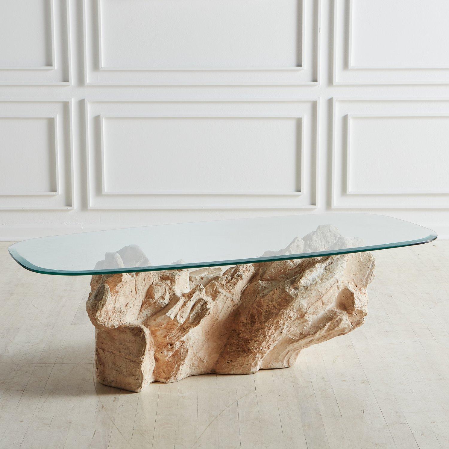 Mid-Century Modern 'Quarry' Plaster Coffee Table by Serge Roche for Sirmos, 1970s