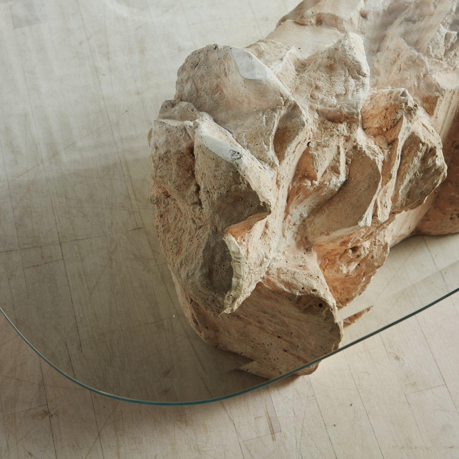 French 'Quarry' Plaster Coffee Table by Serge Roche for Sirmos, 1970s