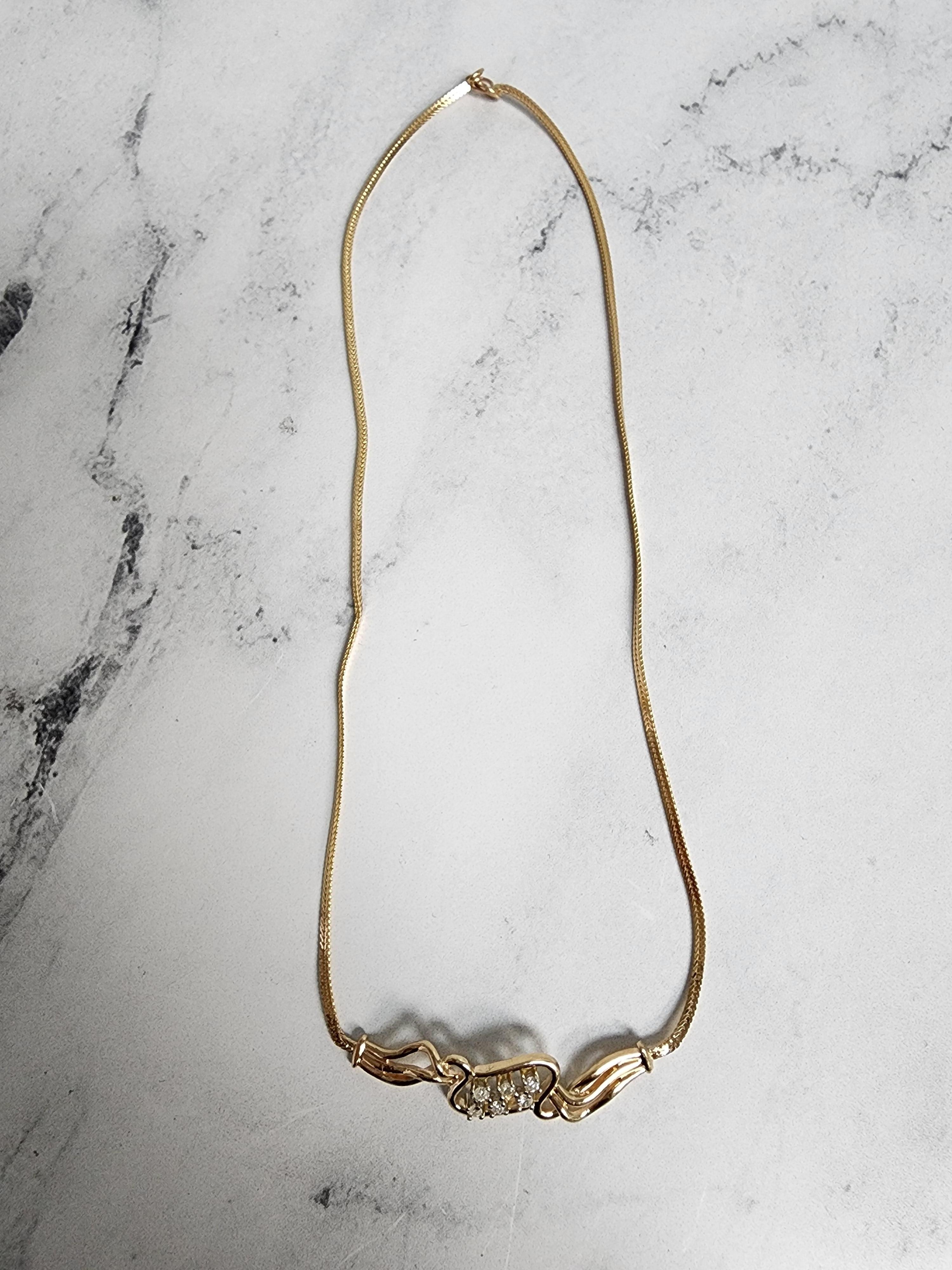 Taille ronde Collier de mariage en or jaune 14 carats avec diamants de quart de carat et chaîne de renard plate en vente