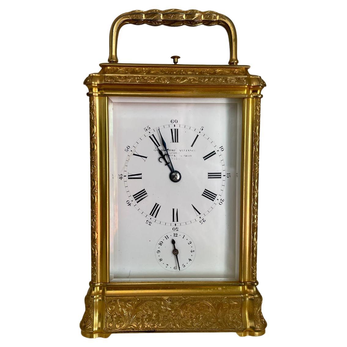Quarter Chiming Petite Sonnerie Carriage Clock, Goldsmiths Alliance, London For Sale