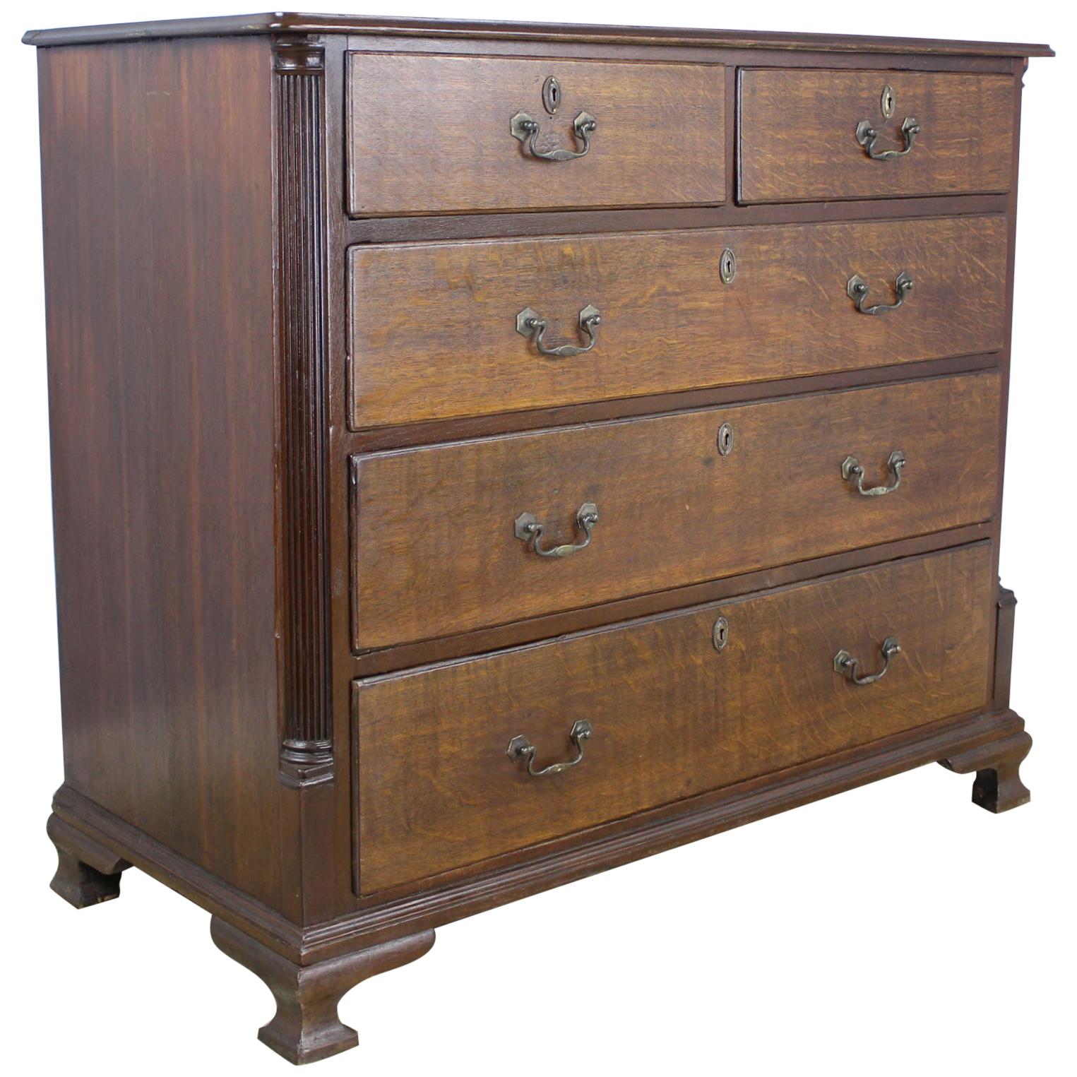 Quarter Column Oak Chest of Drawers with Original Handles