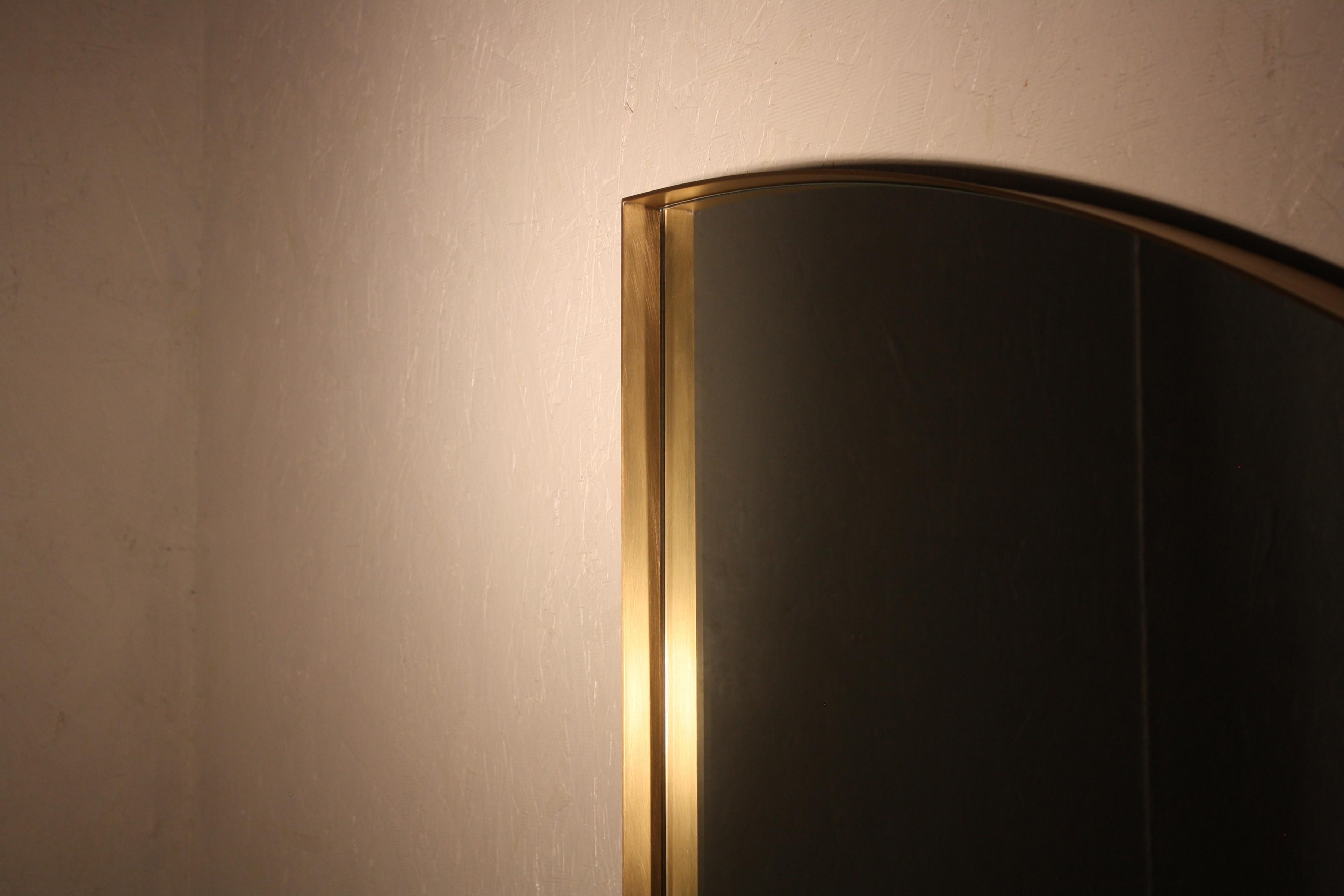 American Quarter Handmade Satin Brass and Glass Mirror by Laylo Studio For Sale