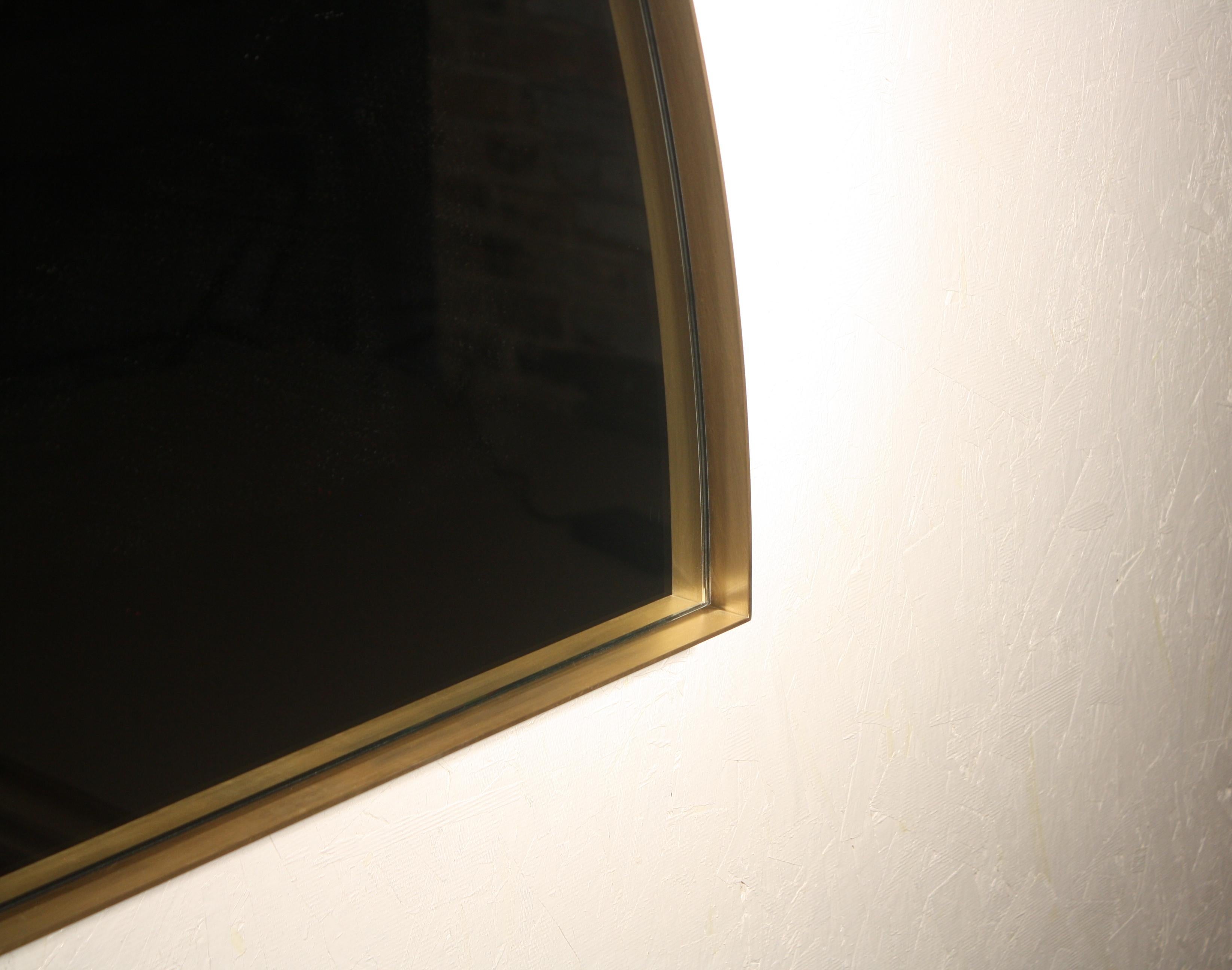 Quarter Handmade Satin Brass and Glass Mirror by Laylo Studio In New Condition For Sale In Chicago, IL