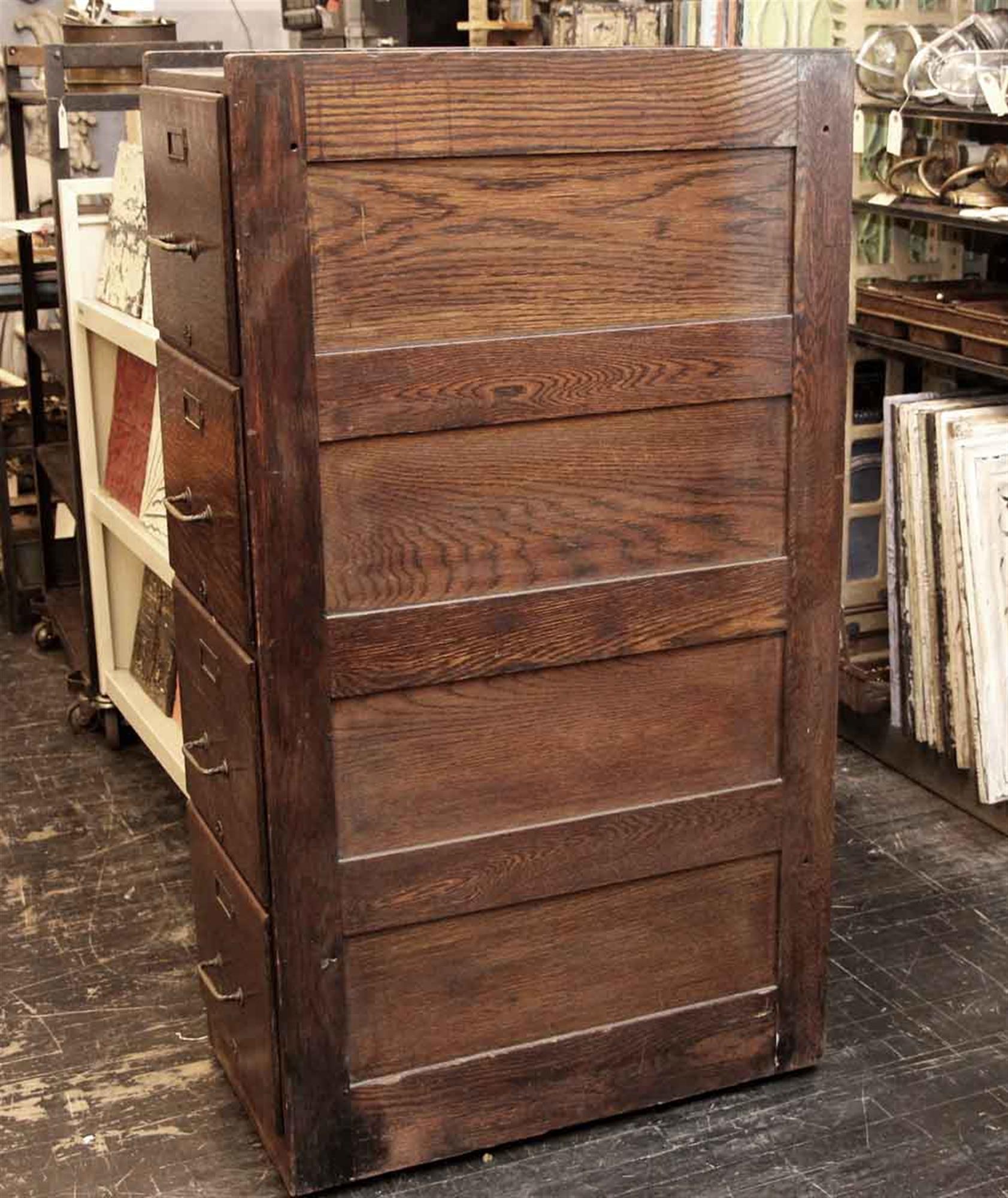 American Quarter Sawn Four Drawer Oak File Cabinet with Recessed Panels, 1920s