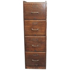 Quarter Sawn Four Drawer Oak File Cabinet with Recessed Panels, 1920s