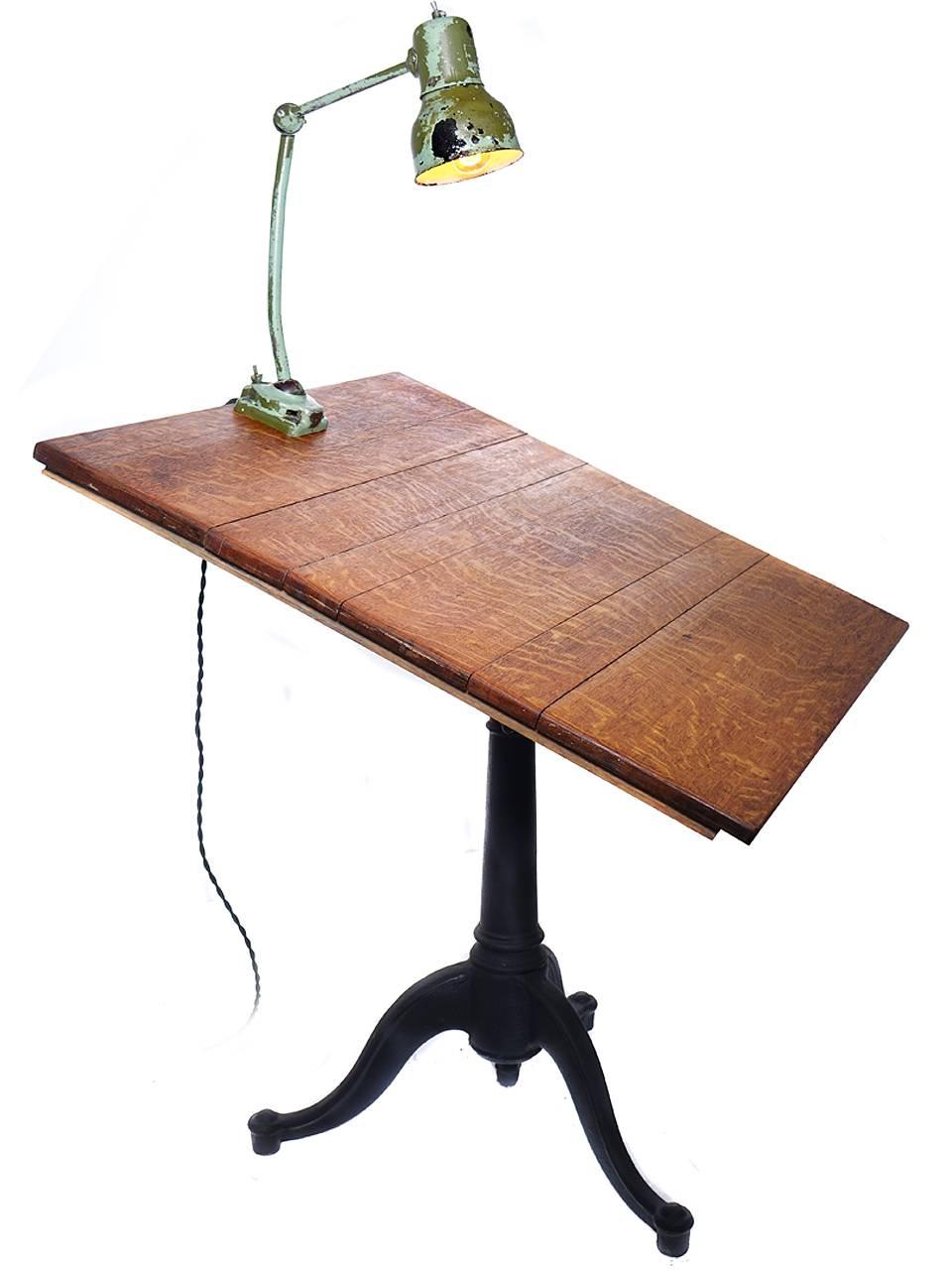 Industrial Quarter Sawn Oak and Cast Iron Drawing Table For Sale