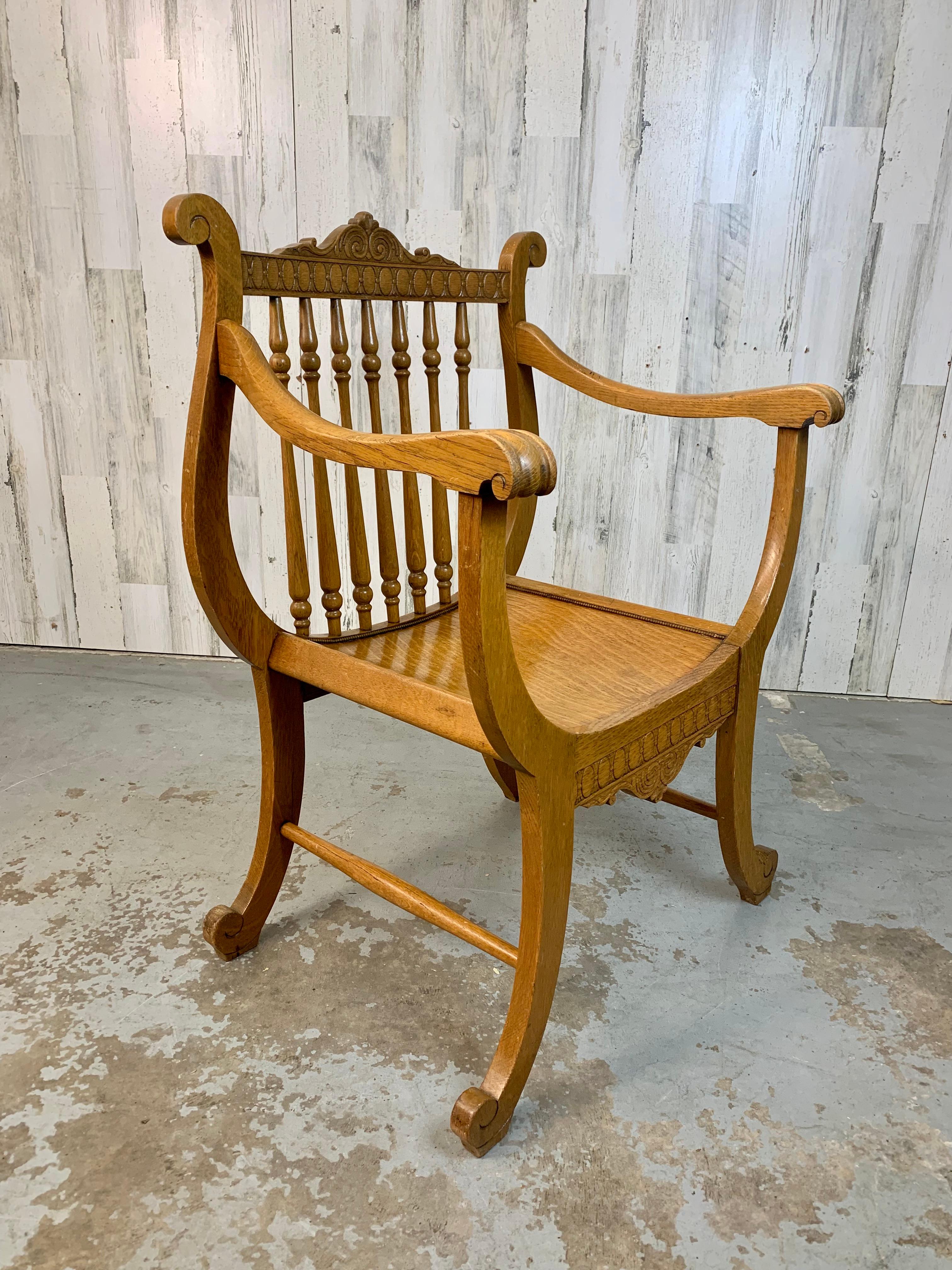 Renaissance Revival Quarter Sawn Oak Dante Chair For Sale