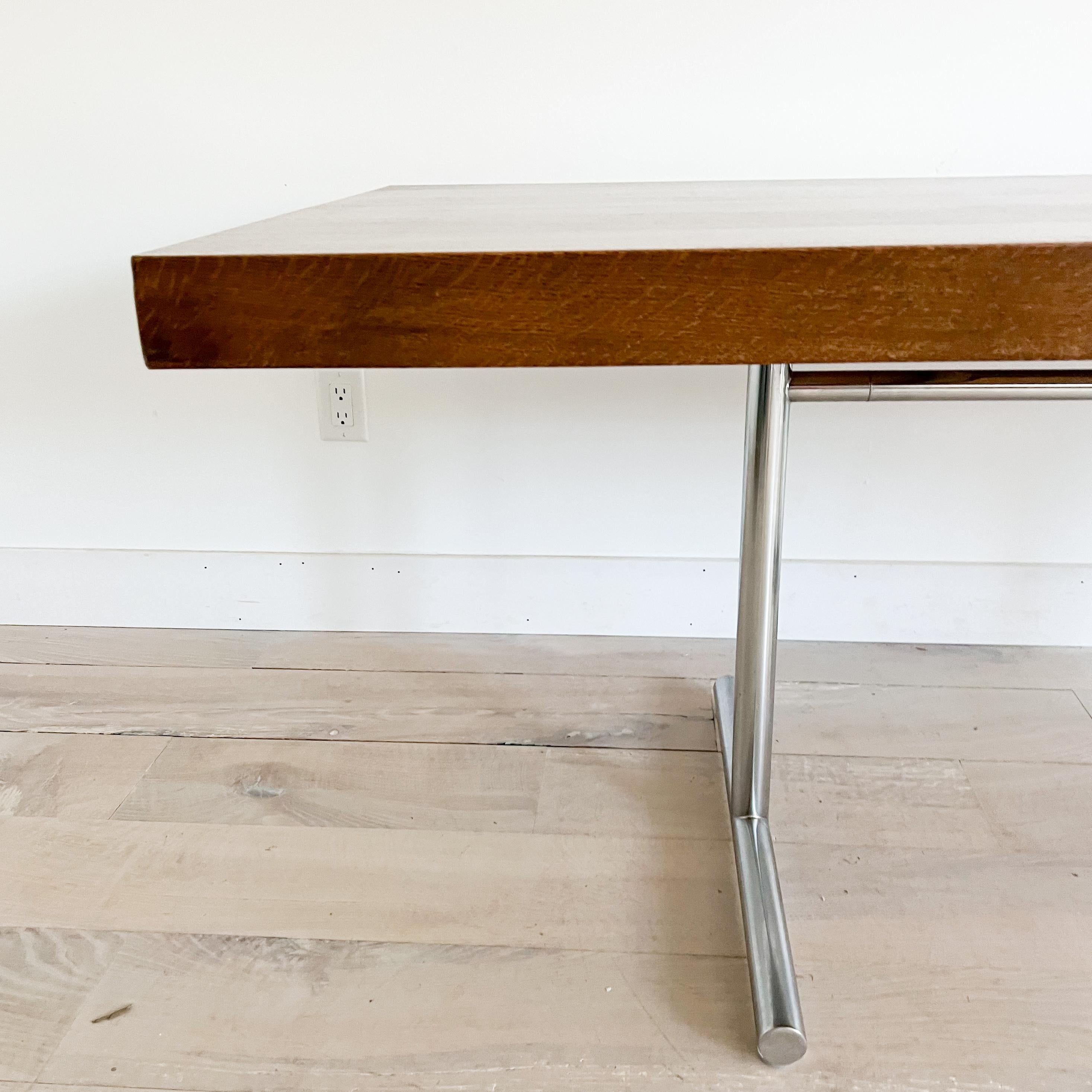 Mid-Century Modern Quarter Sawn Oak Desk w/ Chrome Base by Hans Eichenberger for Stendig