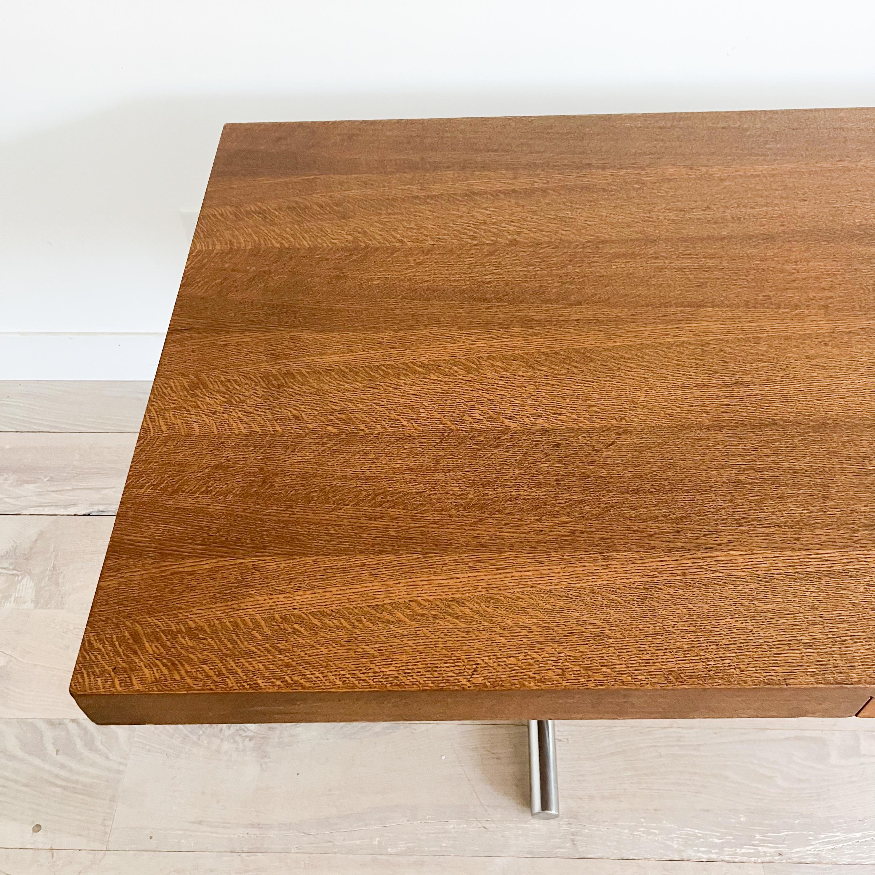 Quarter Sawn Oak Desk w/ Chrome Base by Hans Eichenberger for Stendig In Good Condition In Asheville, NC