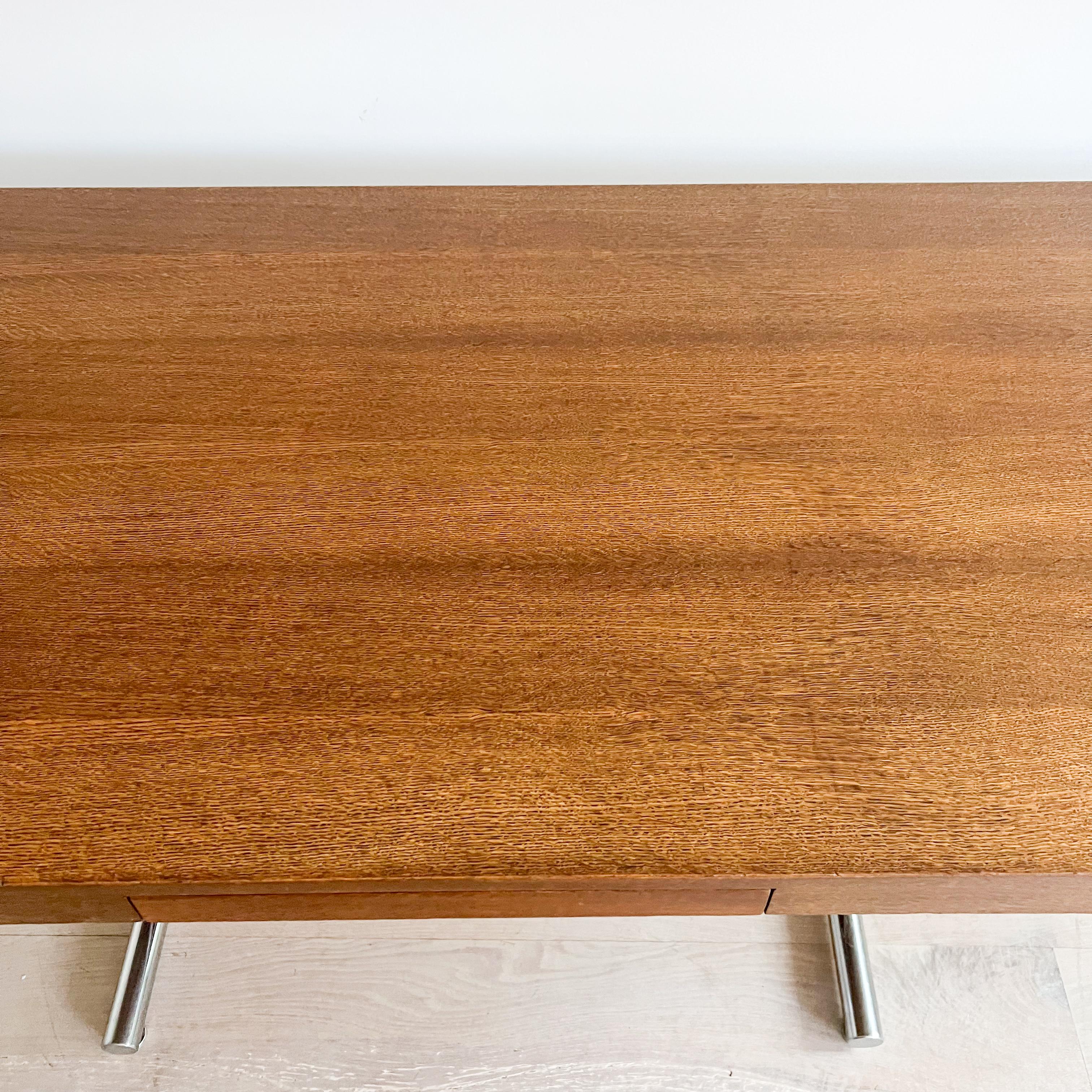Mid-20th Century Quarter Sawn Oak Desk w/ Chrome Base by Hans Eichenberger for Stendig