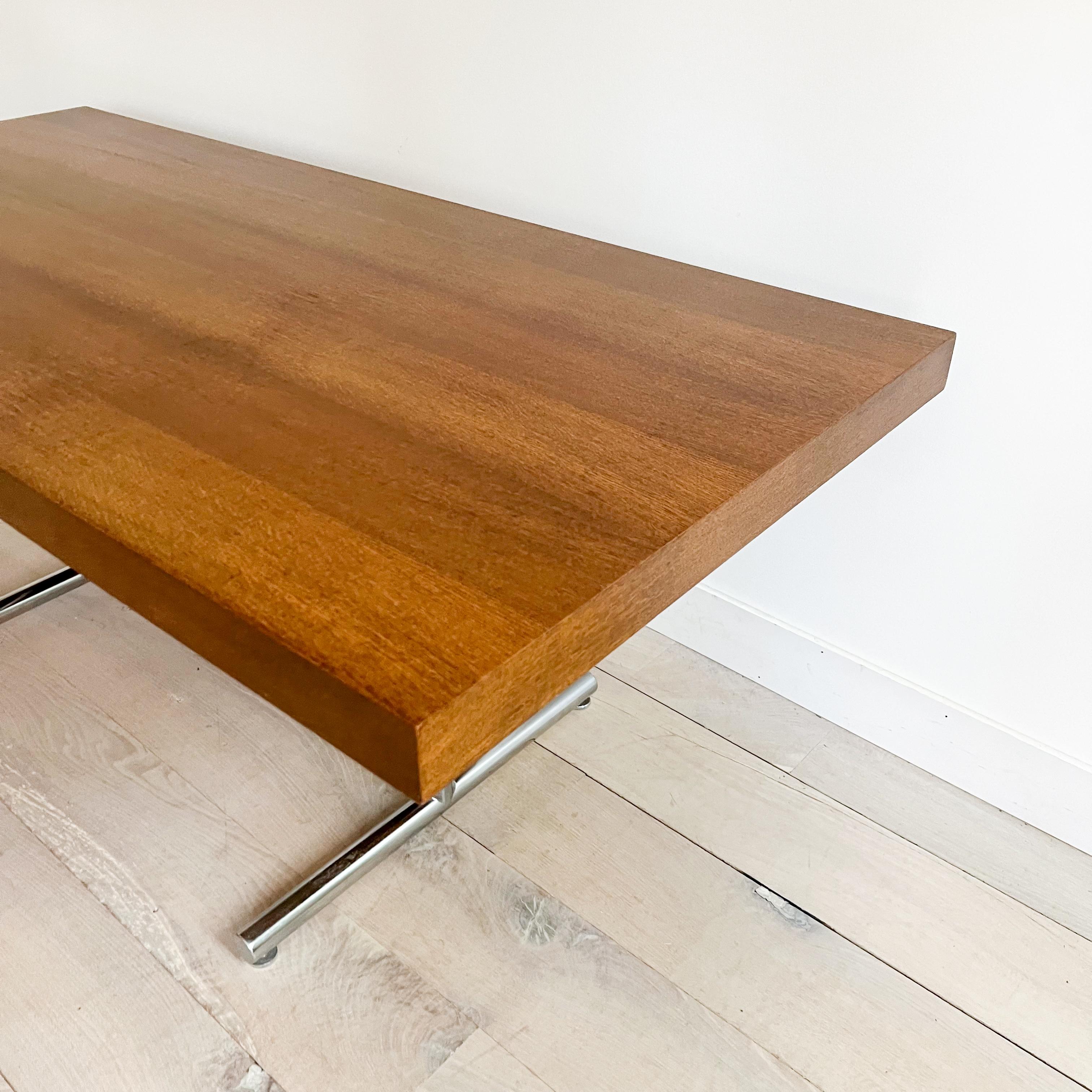 Quarter Sawn Oak Desk w/ Chrome Base by Hans Eichenberger for Stendig 2