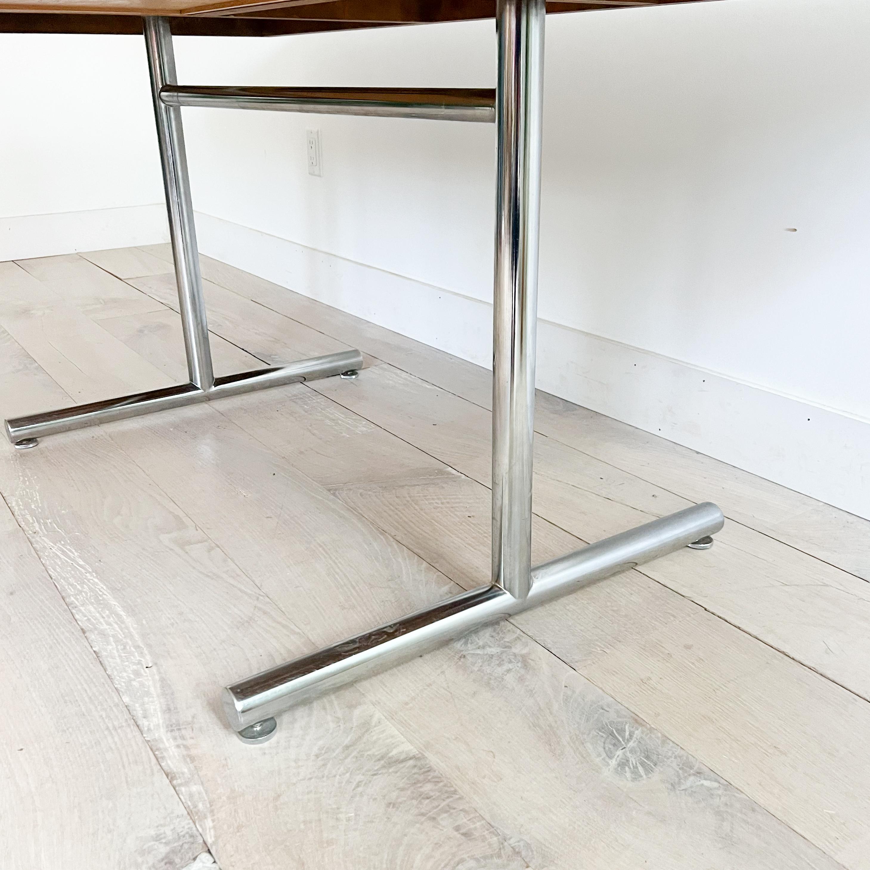 Quarter Sawn Oak Desk w/ Chrome Base by Hans Eichenberger for Stendig 3