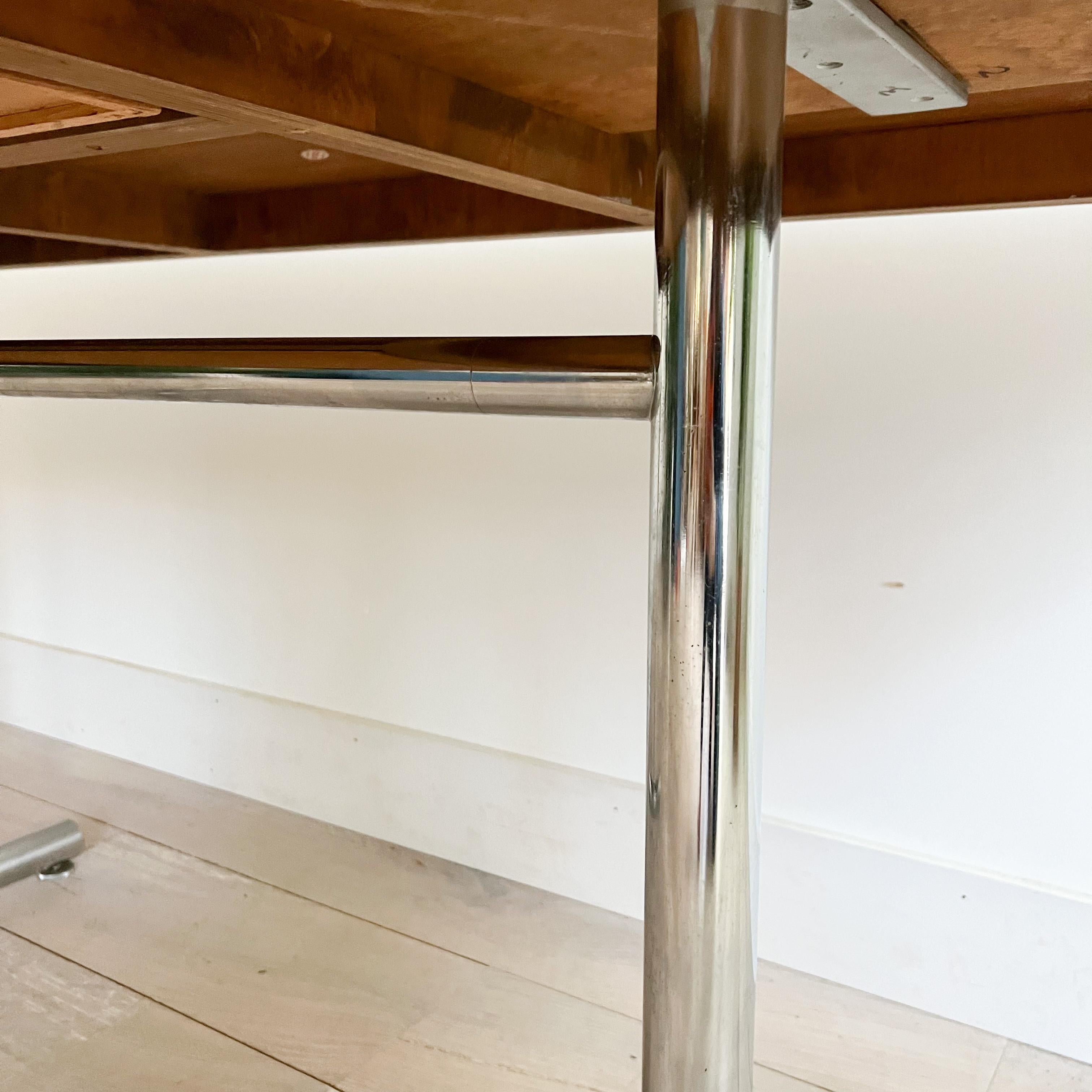 Quarter Sawn Oak Desk w/ Chrome Base by Hans Eichenberger for Stendig 4
