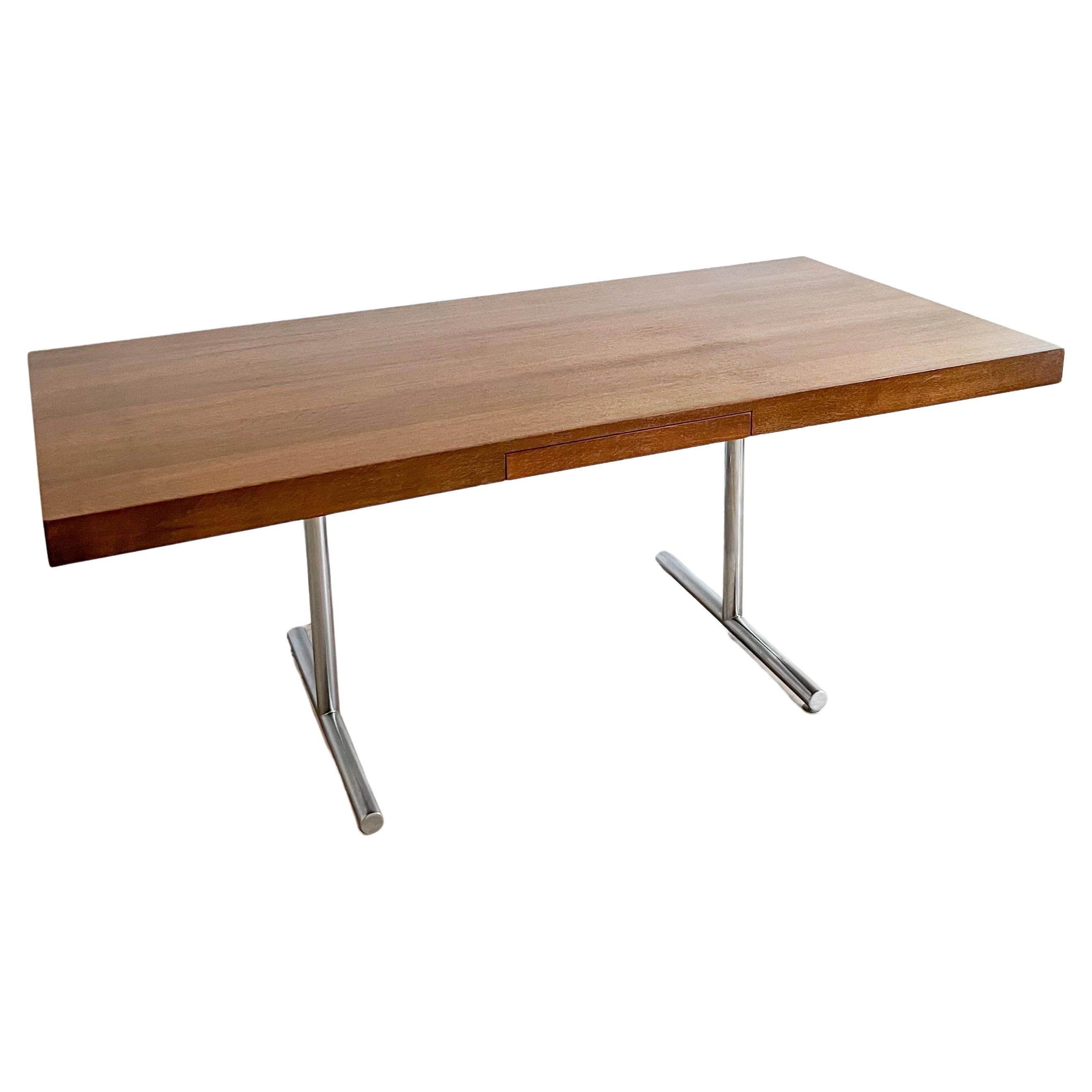 Quarter Sawn Oak Desk w/ Chrome Base by Hans Eichenberger for Stendig