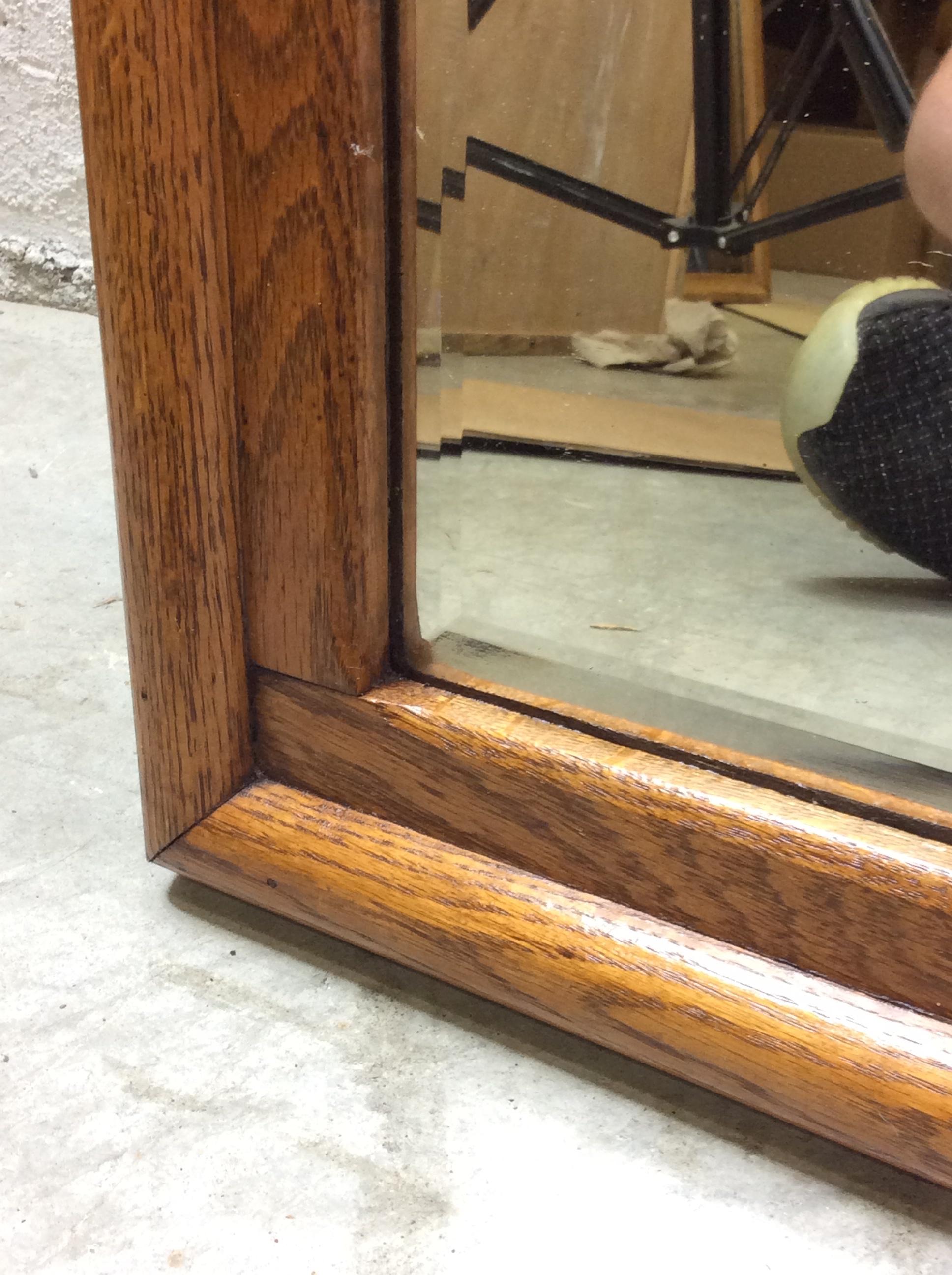 Quarter-Sawn Oak Framed Wall Mirror In Fair Condition For Sale In Amherst, NH