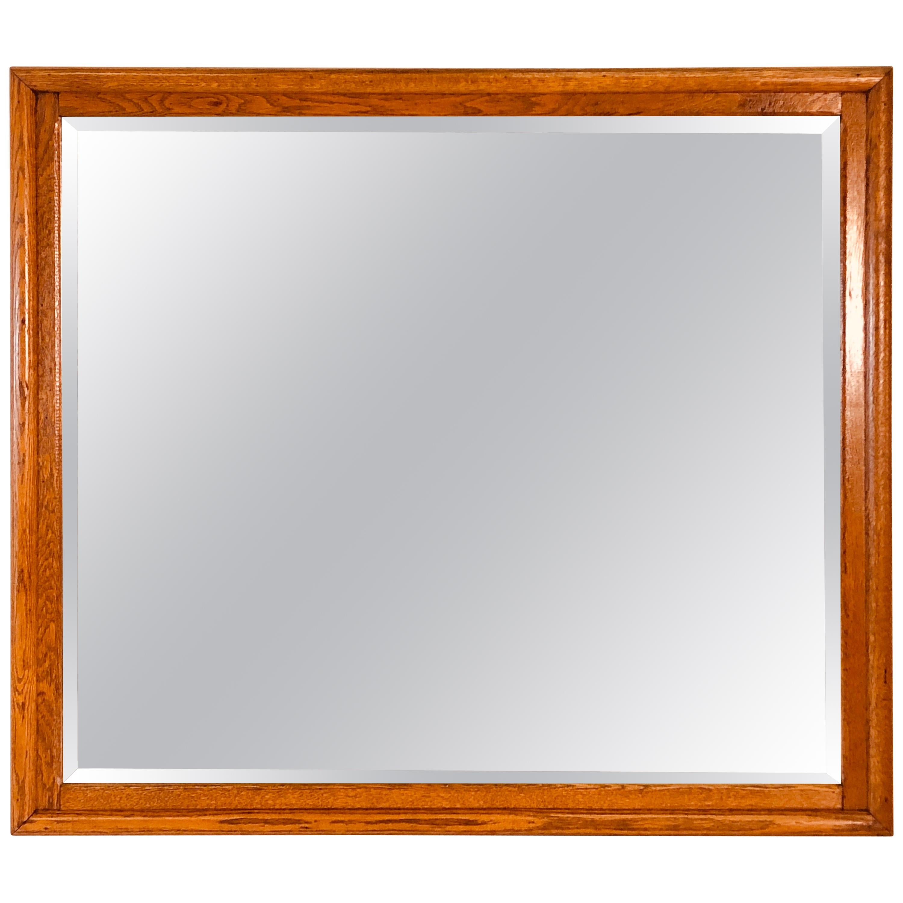 Quarter-Sawn Oak Framed Wall Mirror For Sale