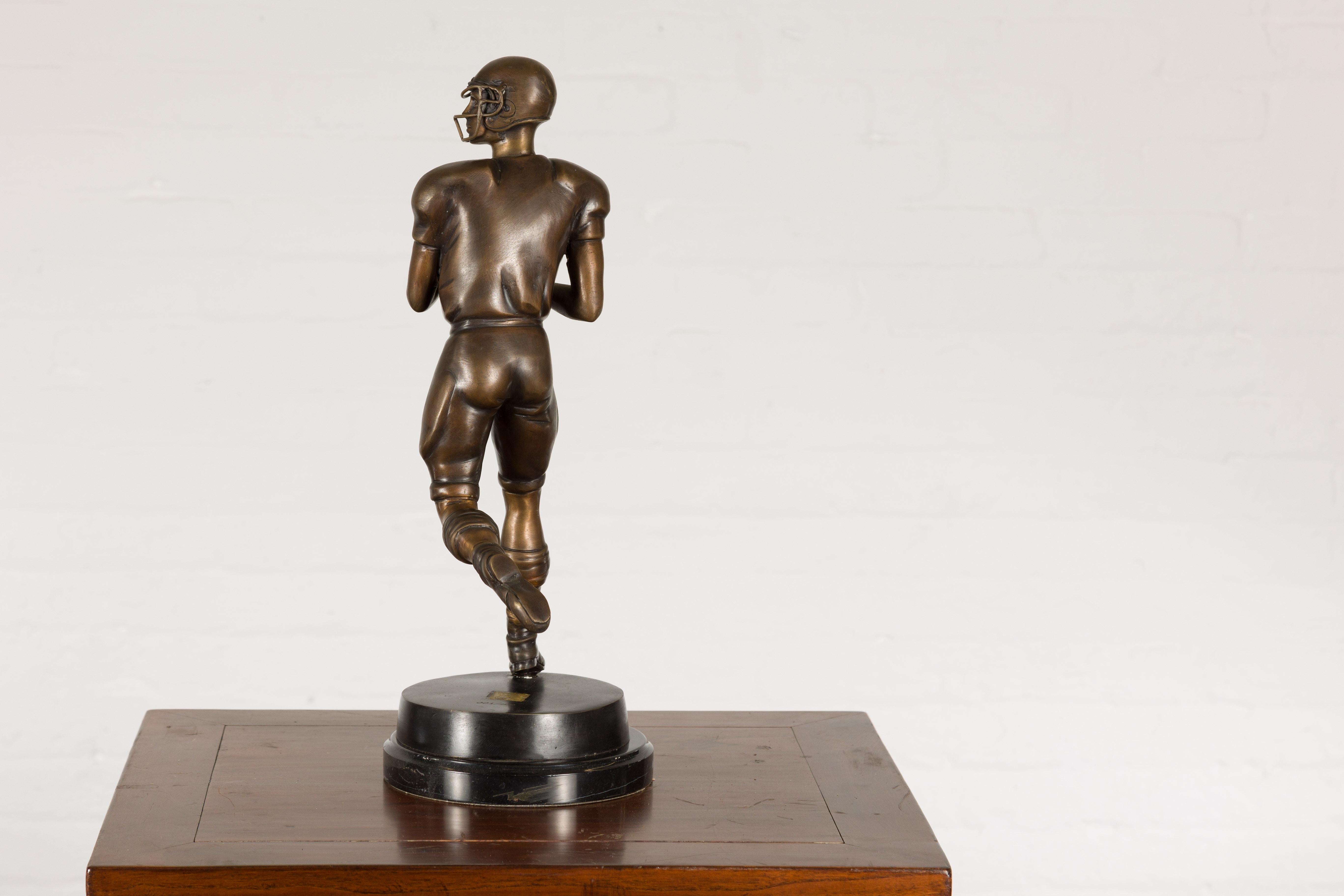 Quarterback Lost Wax Cast Bronze Statuette on Circular Base, Limited Edition For Sale 7