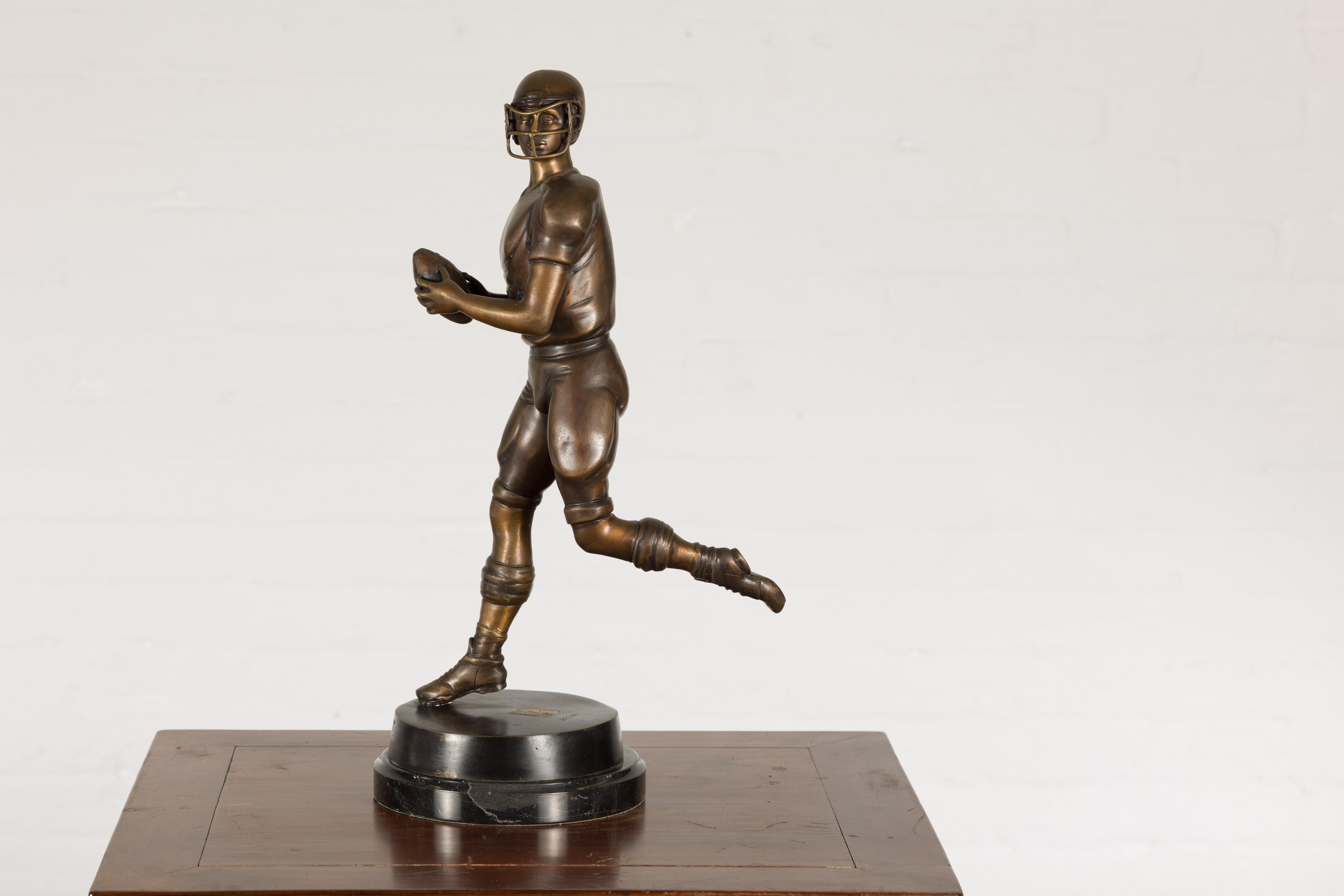 Quarterback Lost Wax Cast Bronze Statuette on Circular Base, Limited Edition For Sale 8