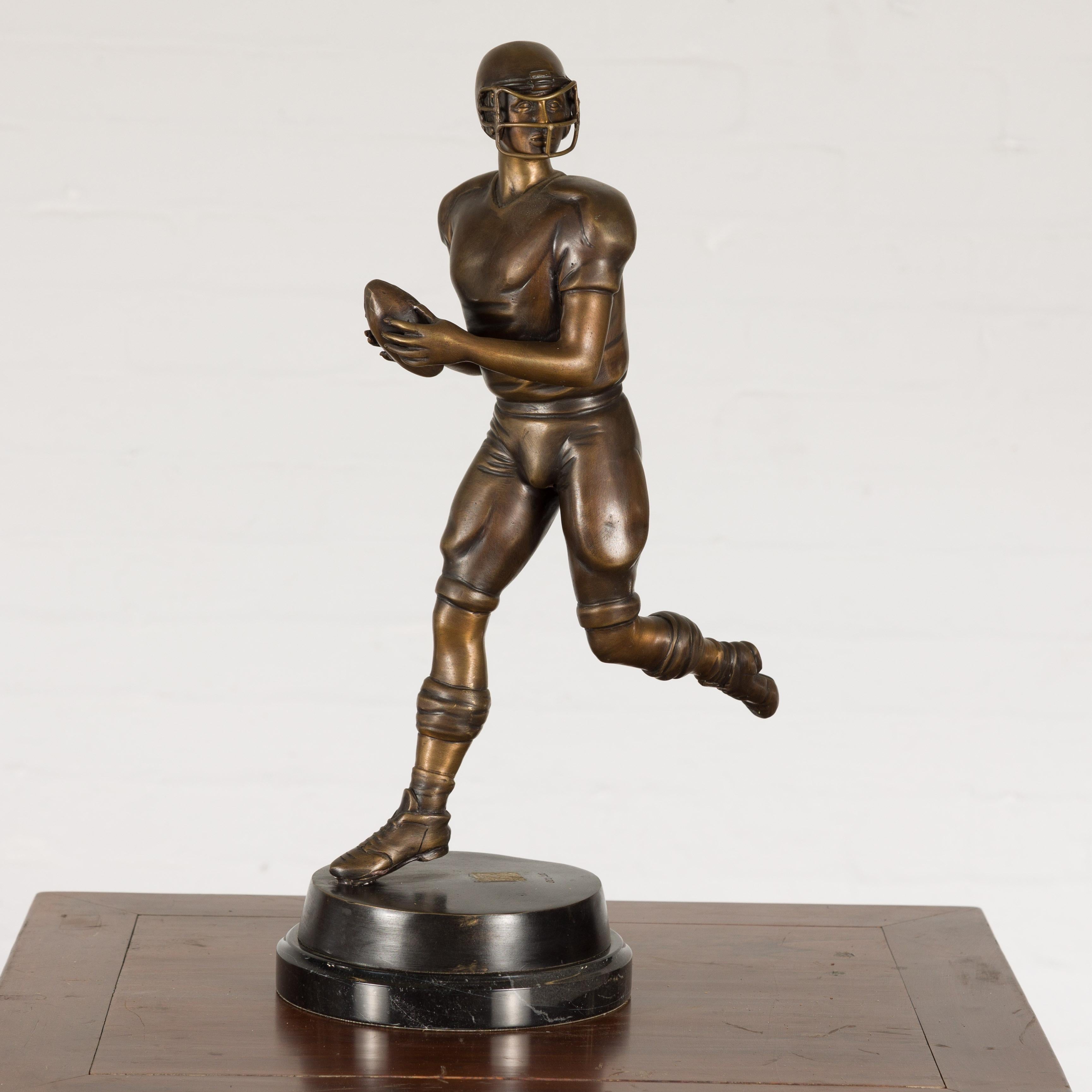 Quarterback Lost Wax Cast Bronze Statuette on Circular Base, Limited Edition For Sale 9