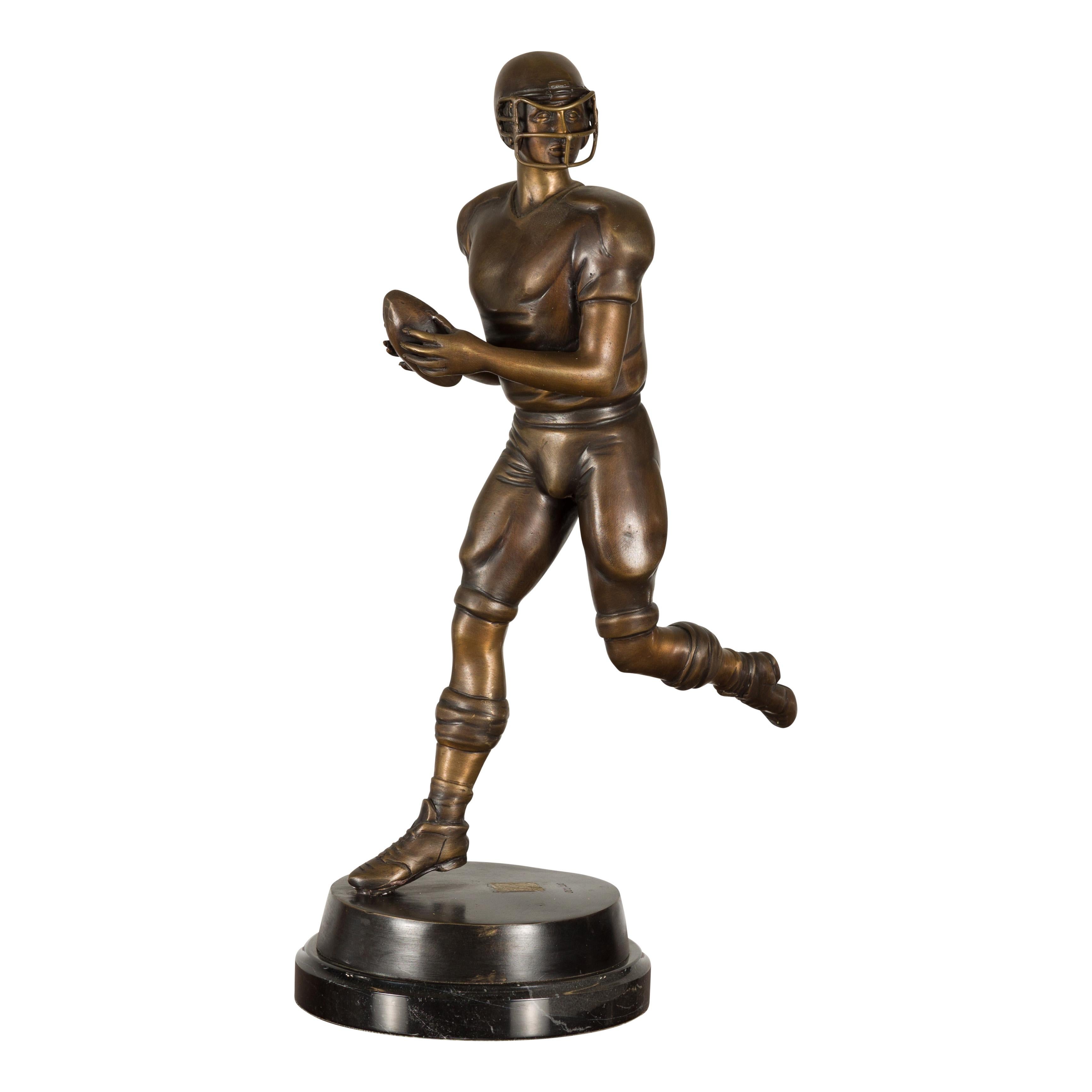 Quarterback Lost Wax Cast Bronze Statuette on Circular Base, Limited Edition For Sale 11