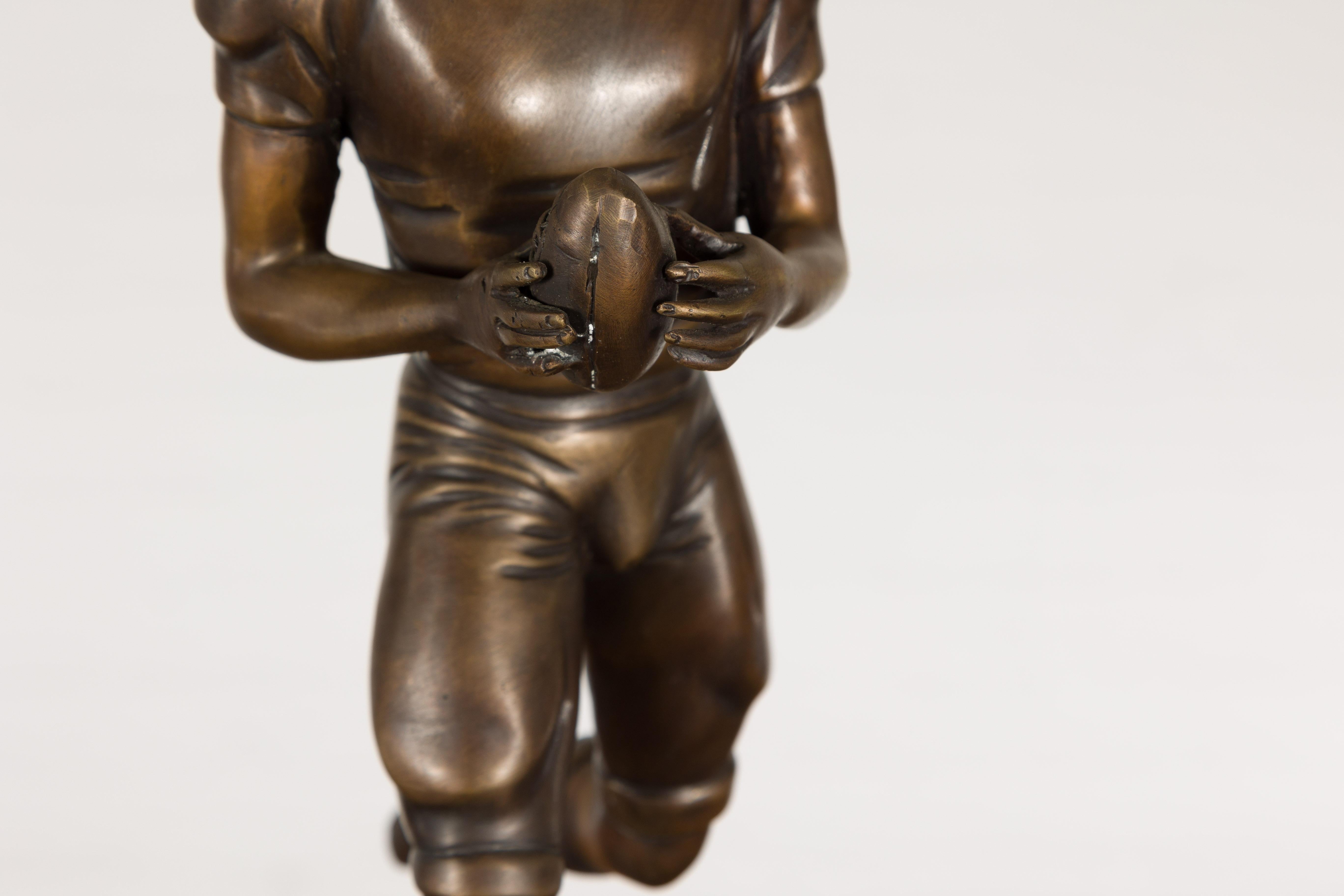 Contemporary Quarterback Lost Wax Cast Bronze Statuette on Circular Base, Limited Edition For Sale