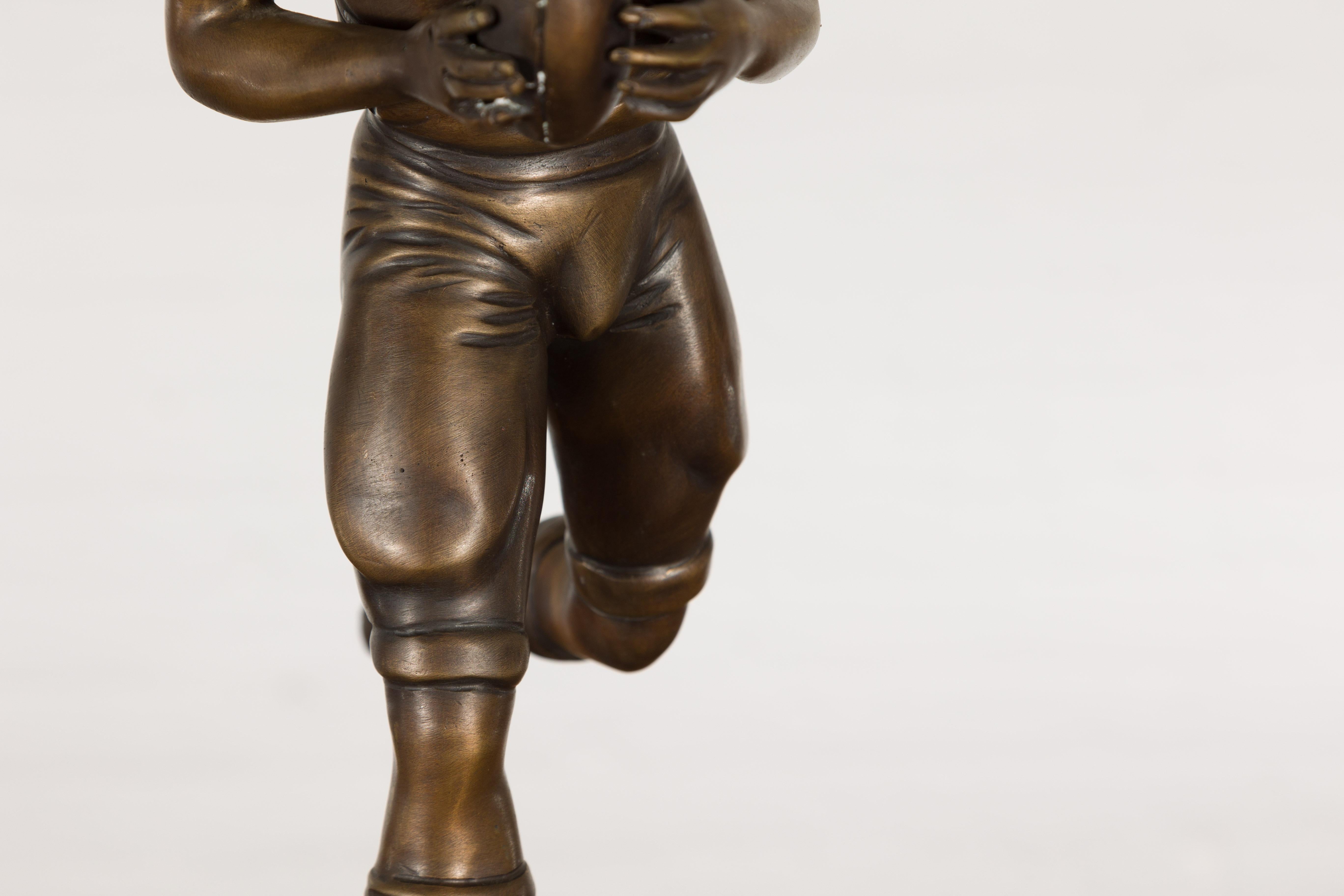 Quarterback Lost Wax Cast Bronze Statuette on Circular Base, Limited Edition For Sale 1