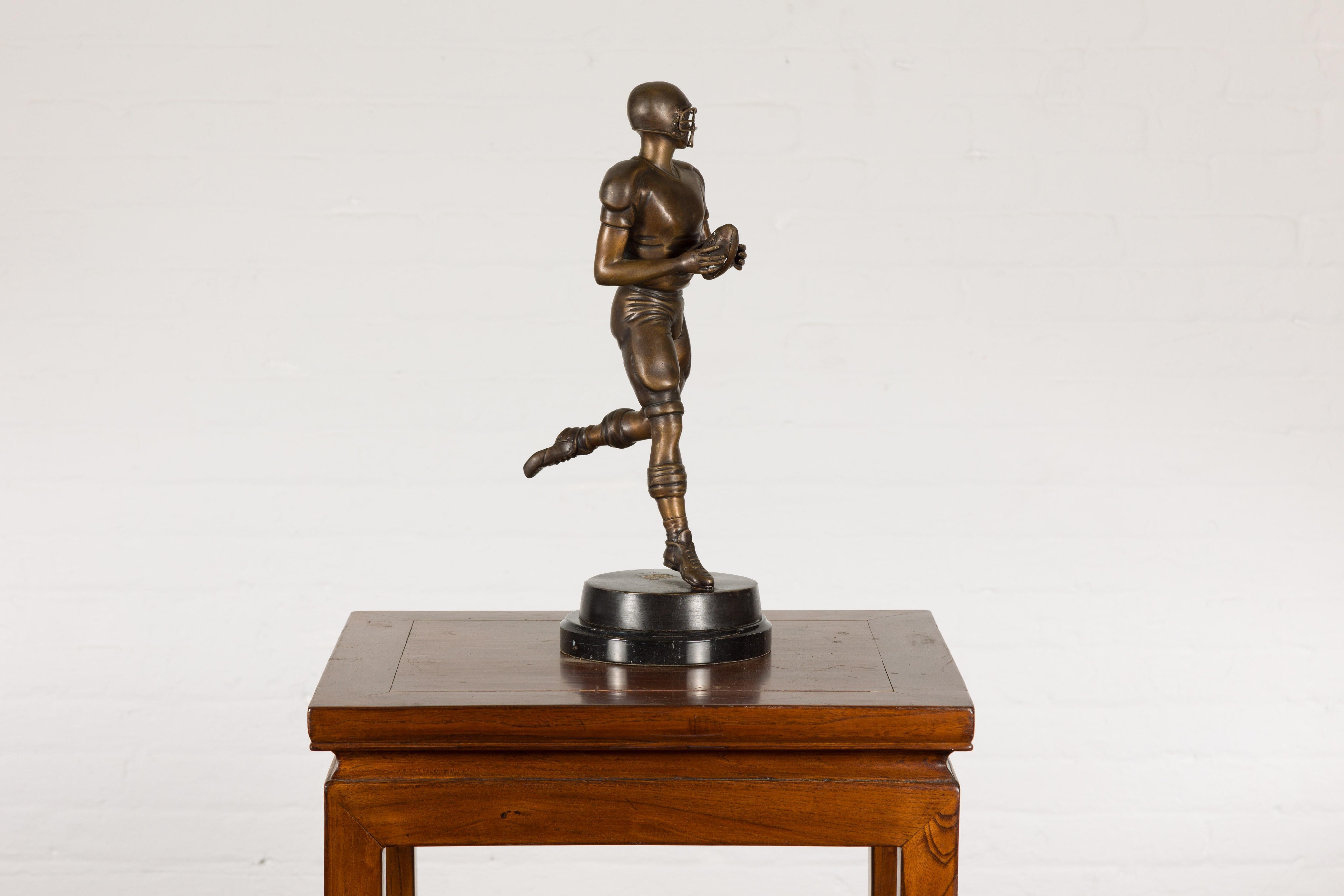 Quarterback Lost Wax Cast Bronze Statuette on Circular Base, Limited Edition For Sale 3