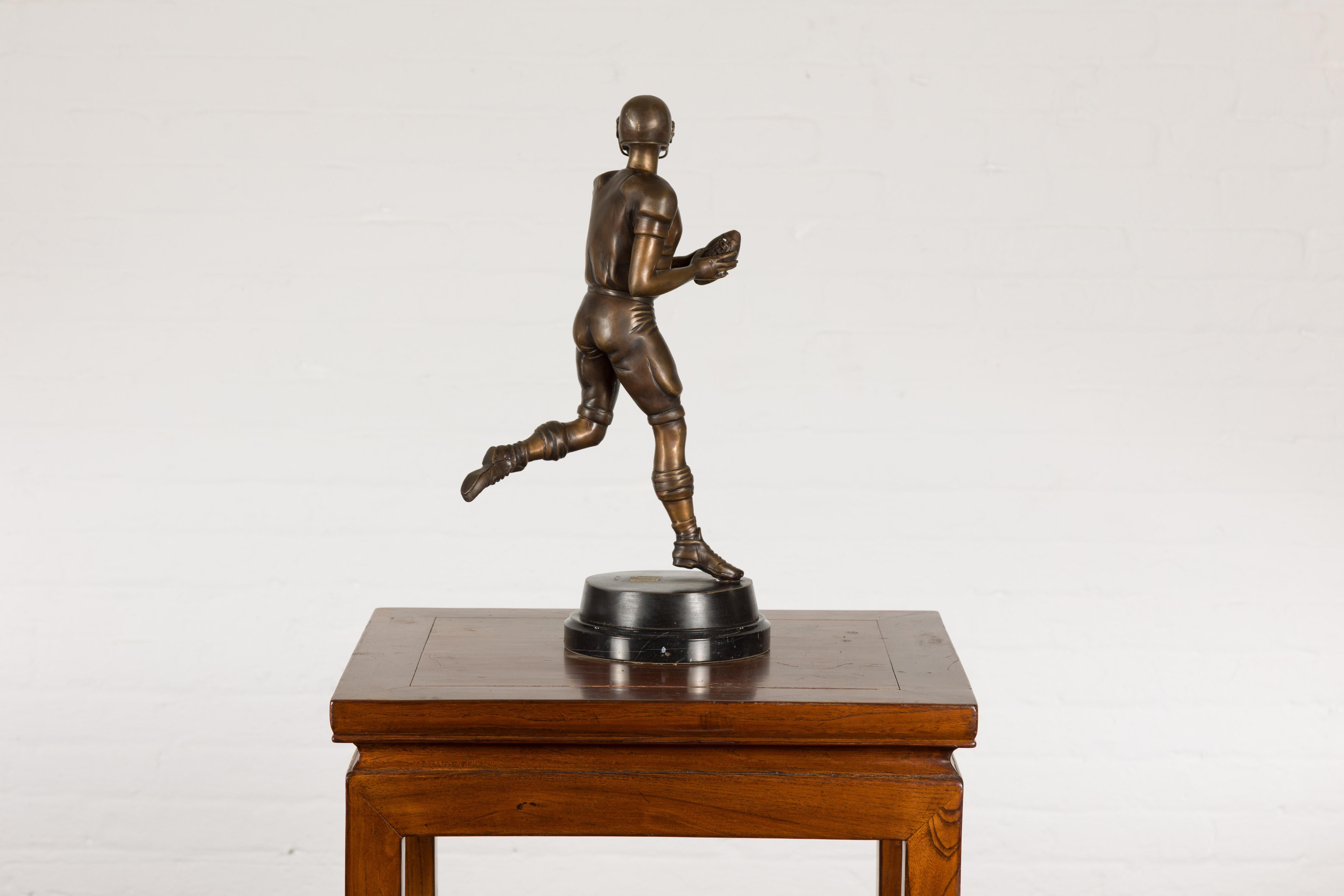 Quarterback Lost Wax Cast Bronze Statuette on Circular Base, Limited Edition For Sale 4